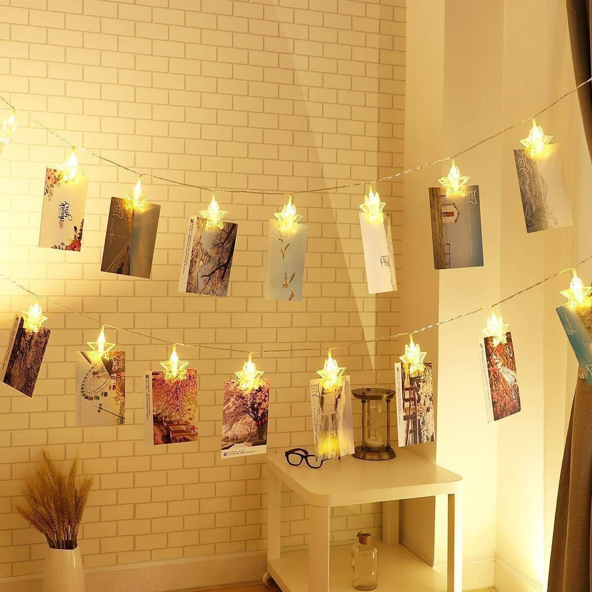 Star Shape Clip Led Light With Photo Holder, Festival Decorative Light Chain Plastic Light Hanging Chain Rod