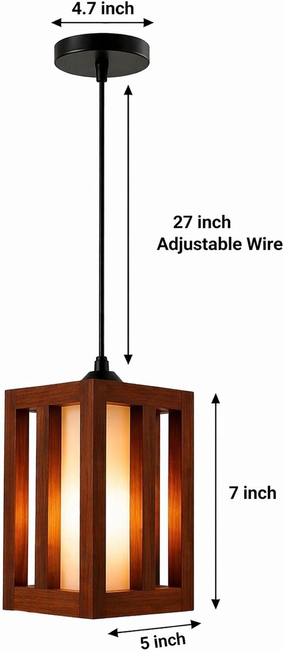 Brown square lamp S-Hook Wood Light Hanging Chain Rod-image-48