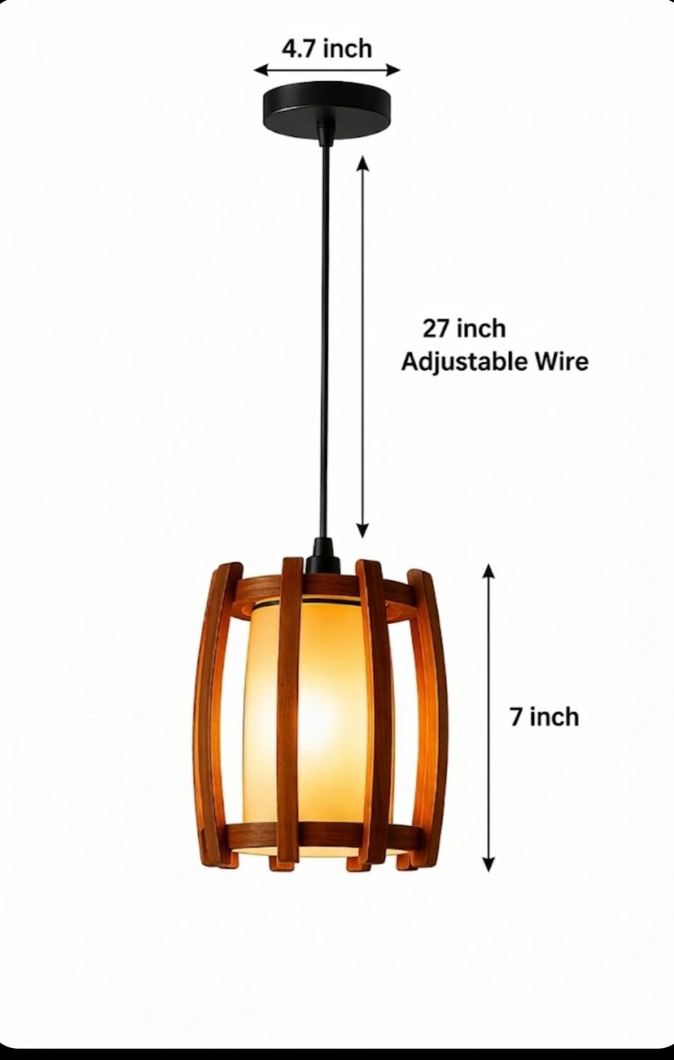 Brown cylindrical hanging lamp S-Hook Wood Light Hanging Chain Rod-image-2