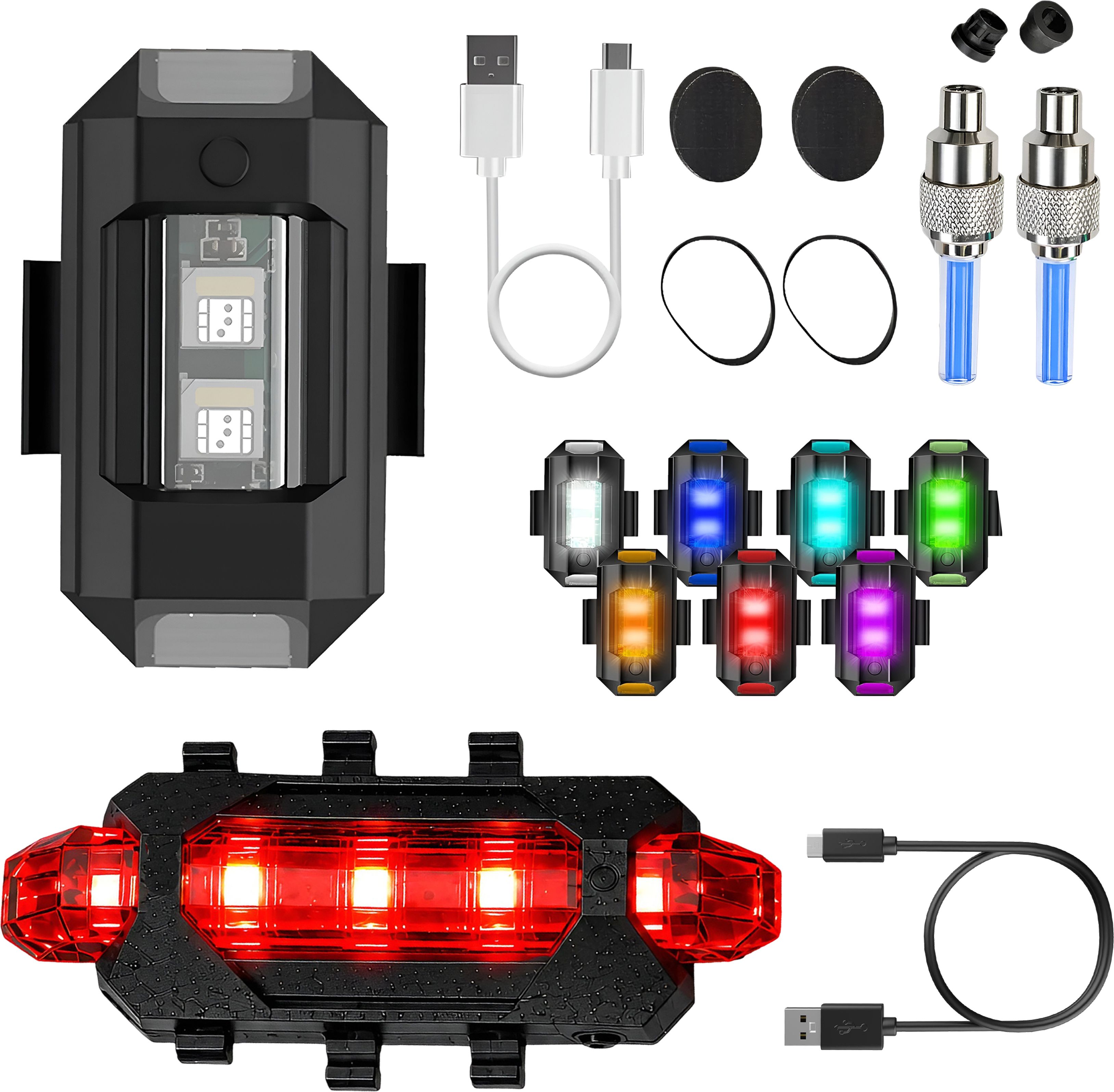 razaiq Bike Bicycle Safety Kit Airplane LED Light USB Tail Lamp Valve Cap Set LED Front Rear Light Combo-picture-20