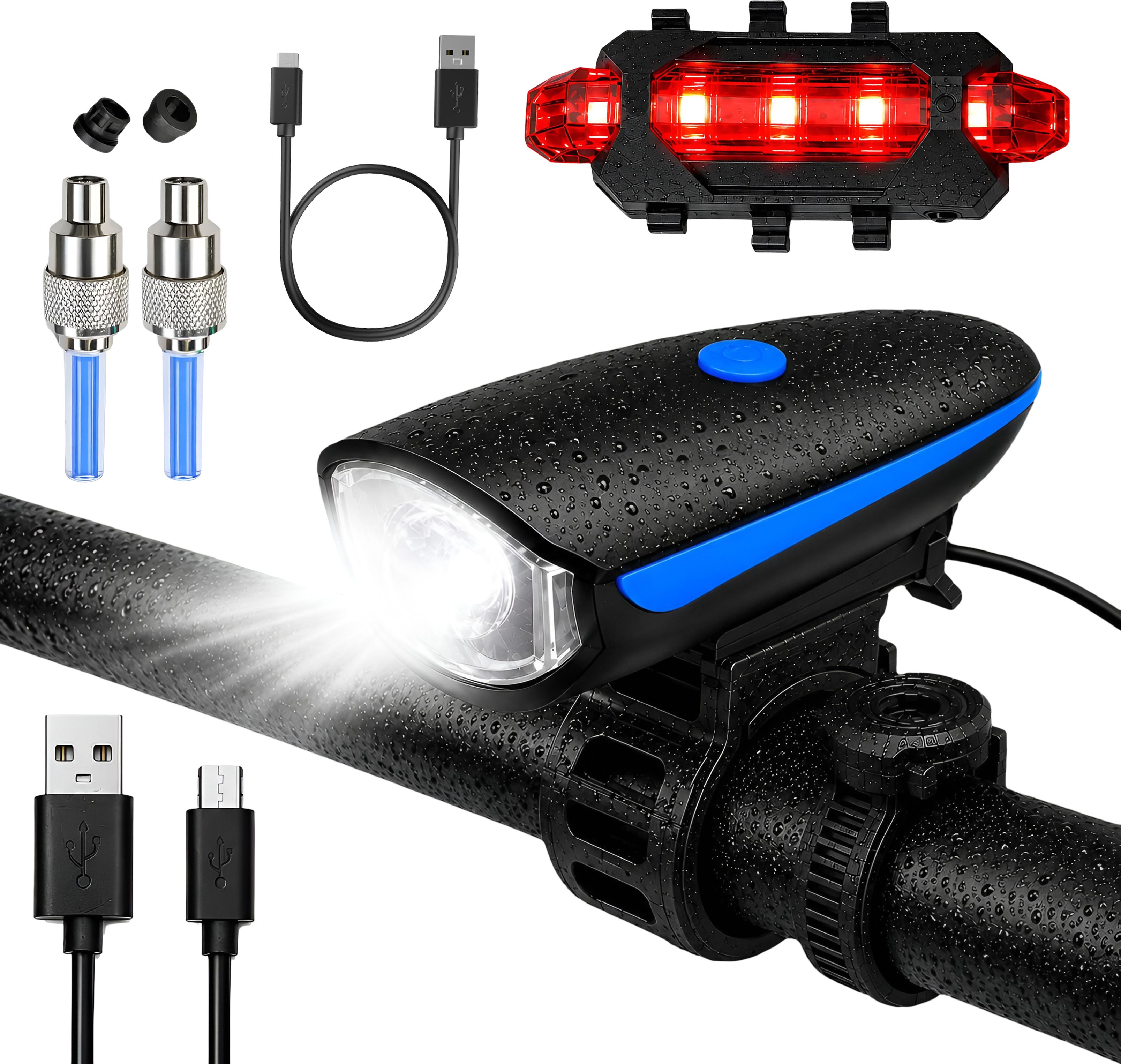 razaiq Cycle Light Kit with Front Tail & LED Valve Lights for MTB Road Hybrid Cycles LED Front Rear Light Combo-picture-13