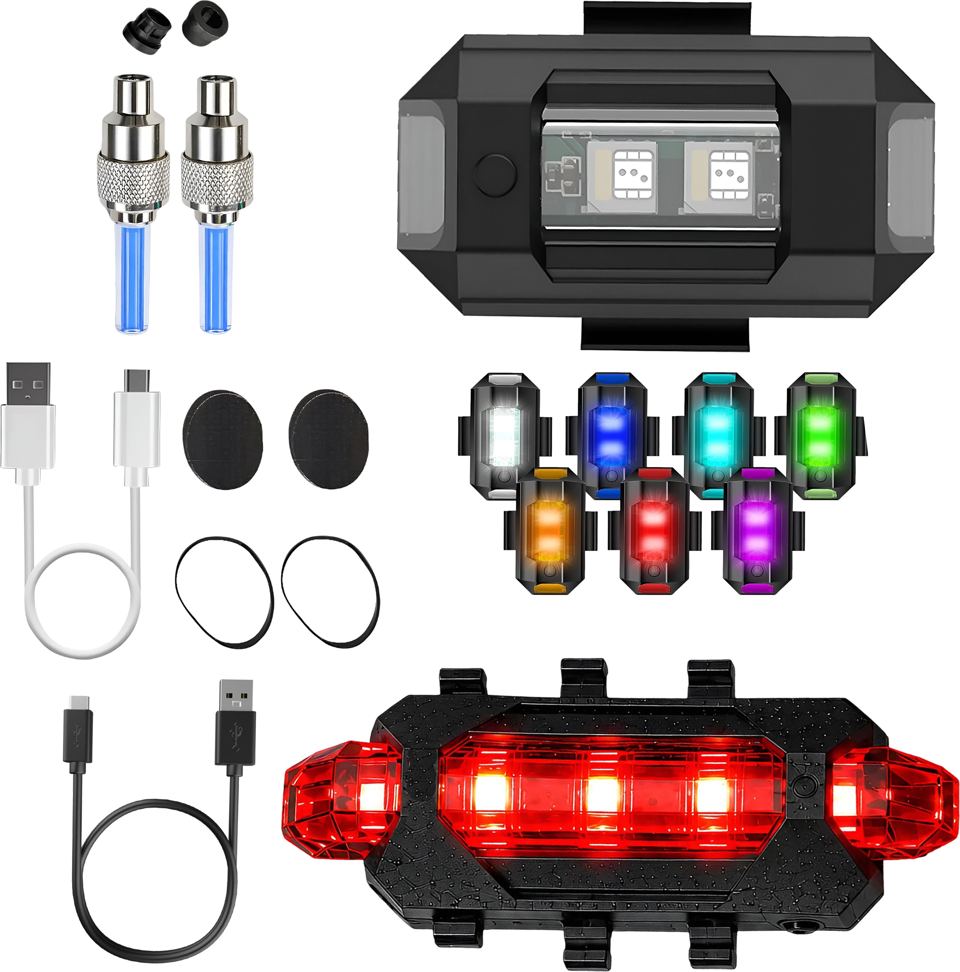 razaiq USB Bicycle Tail Light 7 Color Airplane LED Blue Motion Valve Cap Set LED Front Rear Light Combo-picture-9