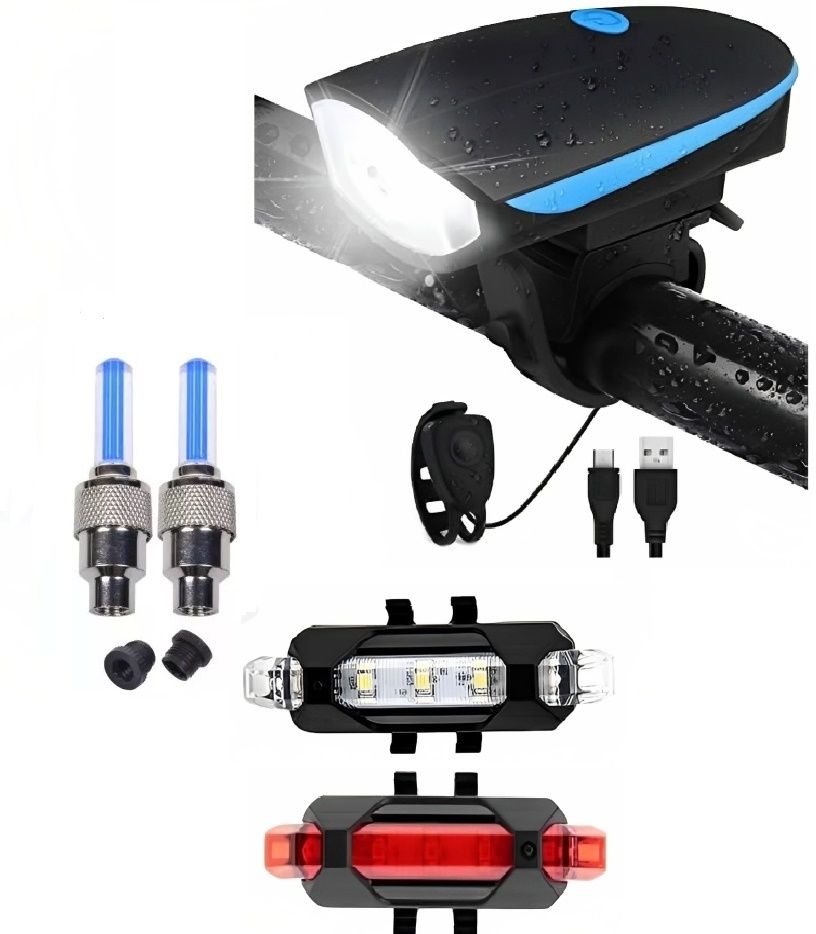 USB Rechargeable Front Cycle Light with White Red Light And Tyre Valve Light LED Front Rear Light Combo-image-26