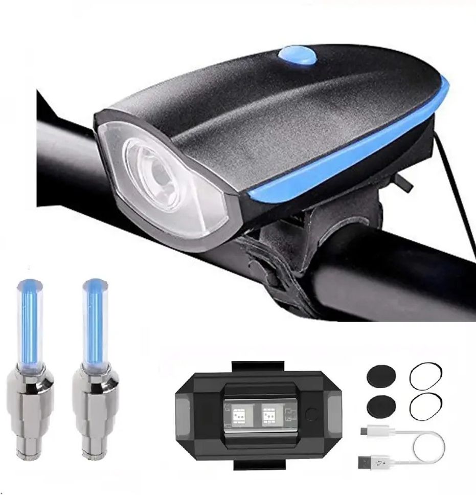 USB Rechargeable Cycle Light Front & Horn with Helmet,Tail Light LED Front Rear Light Combo-image-23