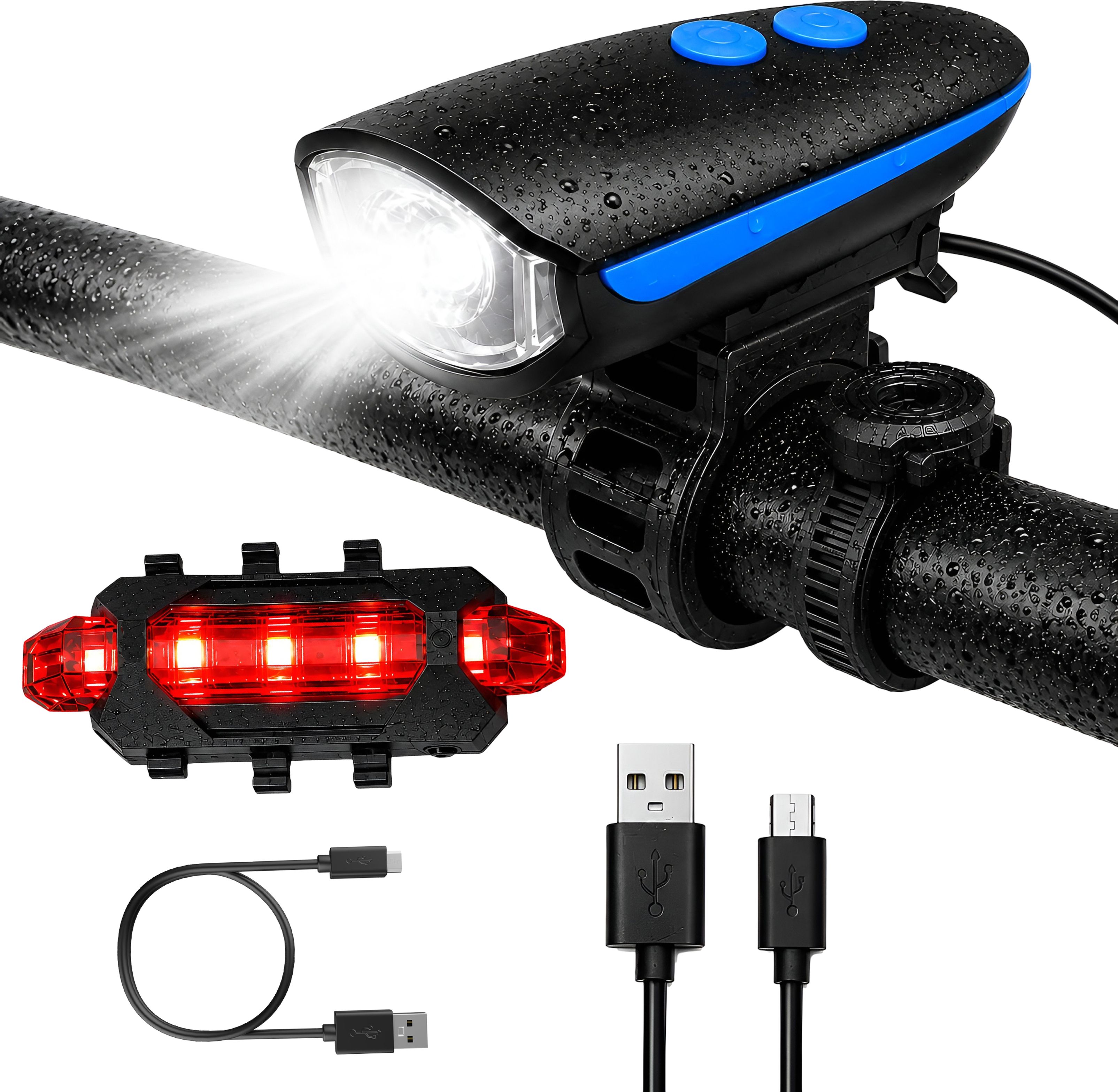 razaiq Waterproof Bicycle Front Light with Electric Horn & Rear LED Light LED Front Rear Light Combo-picture-18