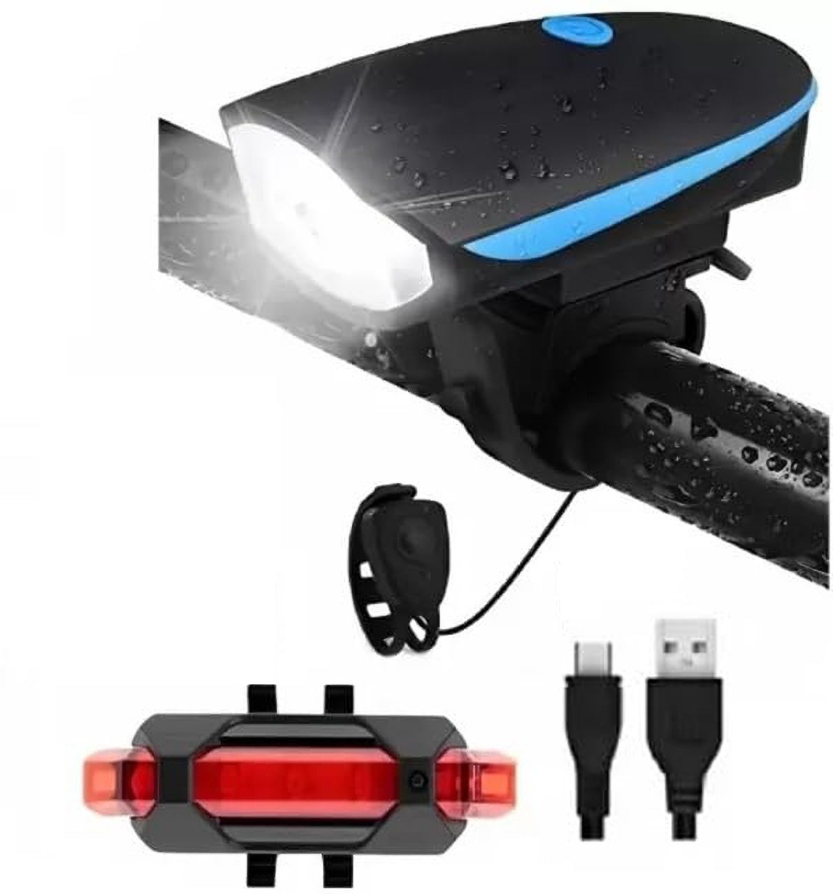 Rechargeable LED Bicycle Front Light with Horn & Rear Tail Light Combo LED Front Rear Light Combo-image-18