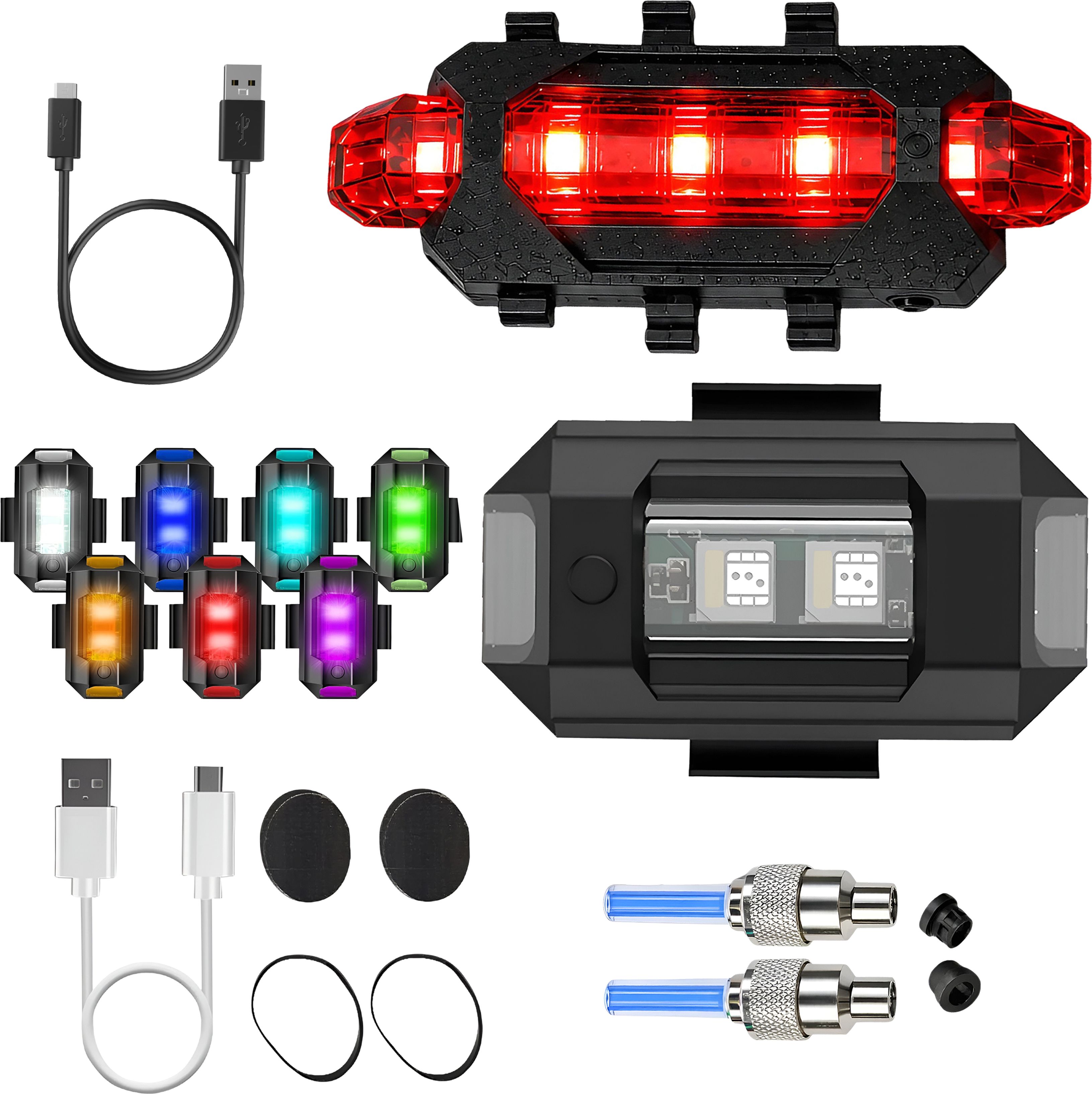 razaiq Bicycle Safety Combo Airplane LED Strobe USB Rear Light Blue Valve Cap LED Front Rear Light Combo-picture-7