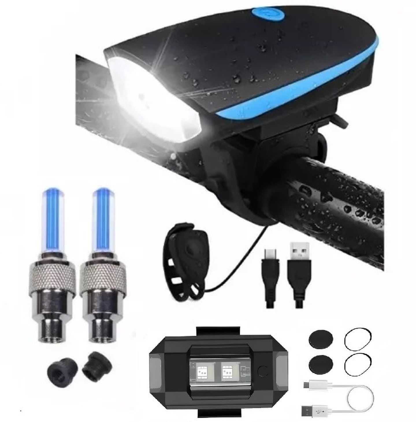 highrider Cycle Light Front with Horn, Helmet/spot Light, Tyre Valve Light (Pack of 4 LED) LED Front Rear Light Combo-picture-22