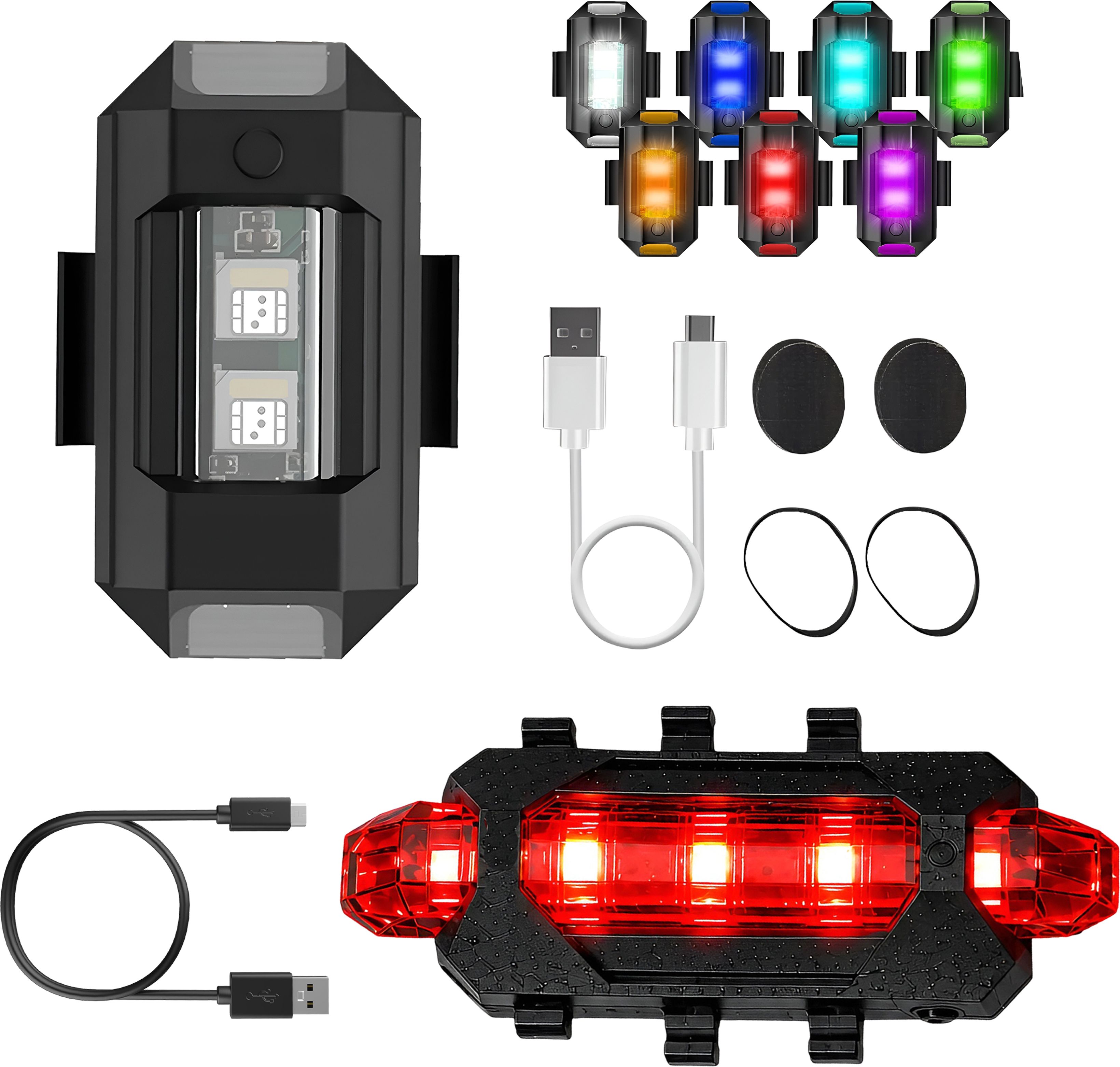 razaiq Airplane 7 Color LED Strobe with Red USB Rechargeable Tail Light Set LED Front Rear Light Combo-picture-37