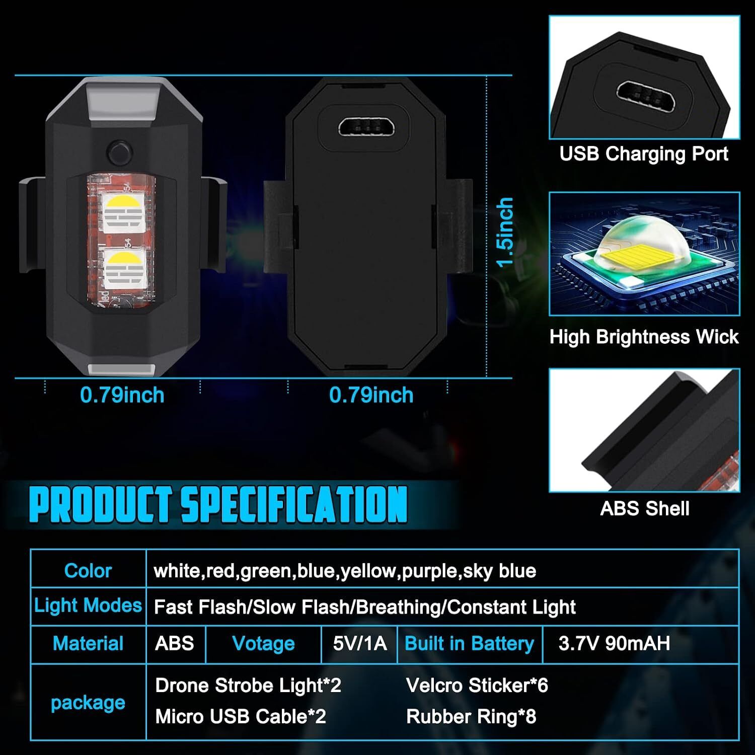 4uonly 17 Colors USB Charging LED Anti Collision Flashing Light, High Brightness X LED Headlamp-picture-37