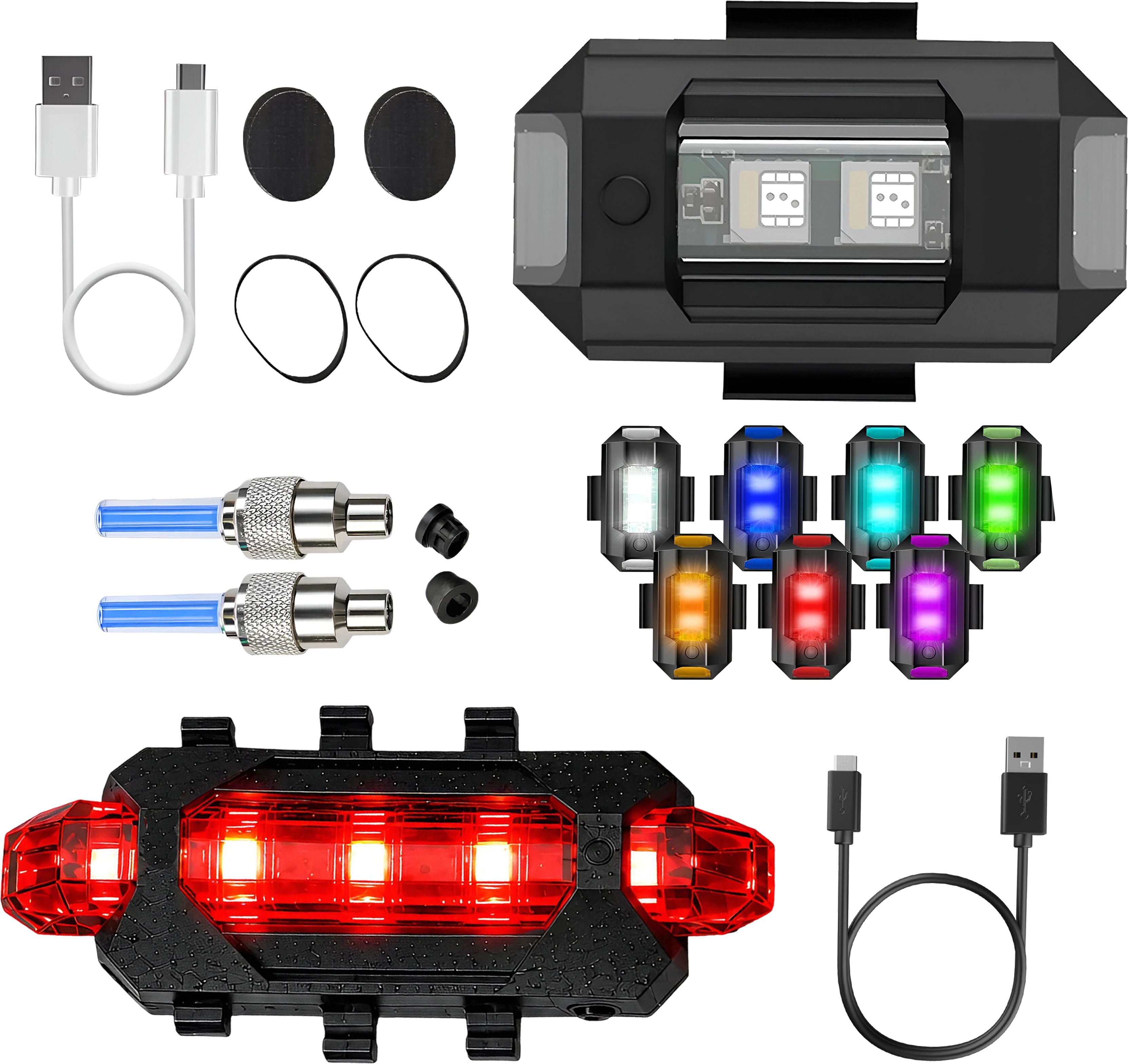 razaiq 7 Color LED Strobe USB Rear Light Blue Tyre Valve Cap Combo for Bicycle LED Front Rear Light Combo-picture-21