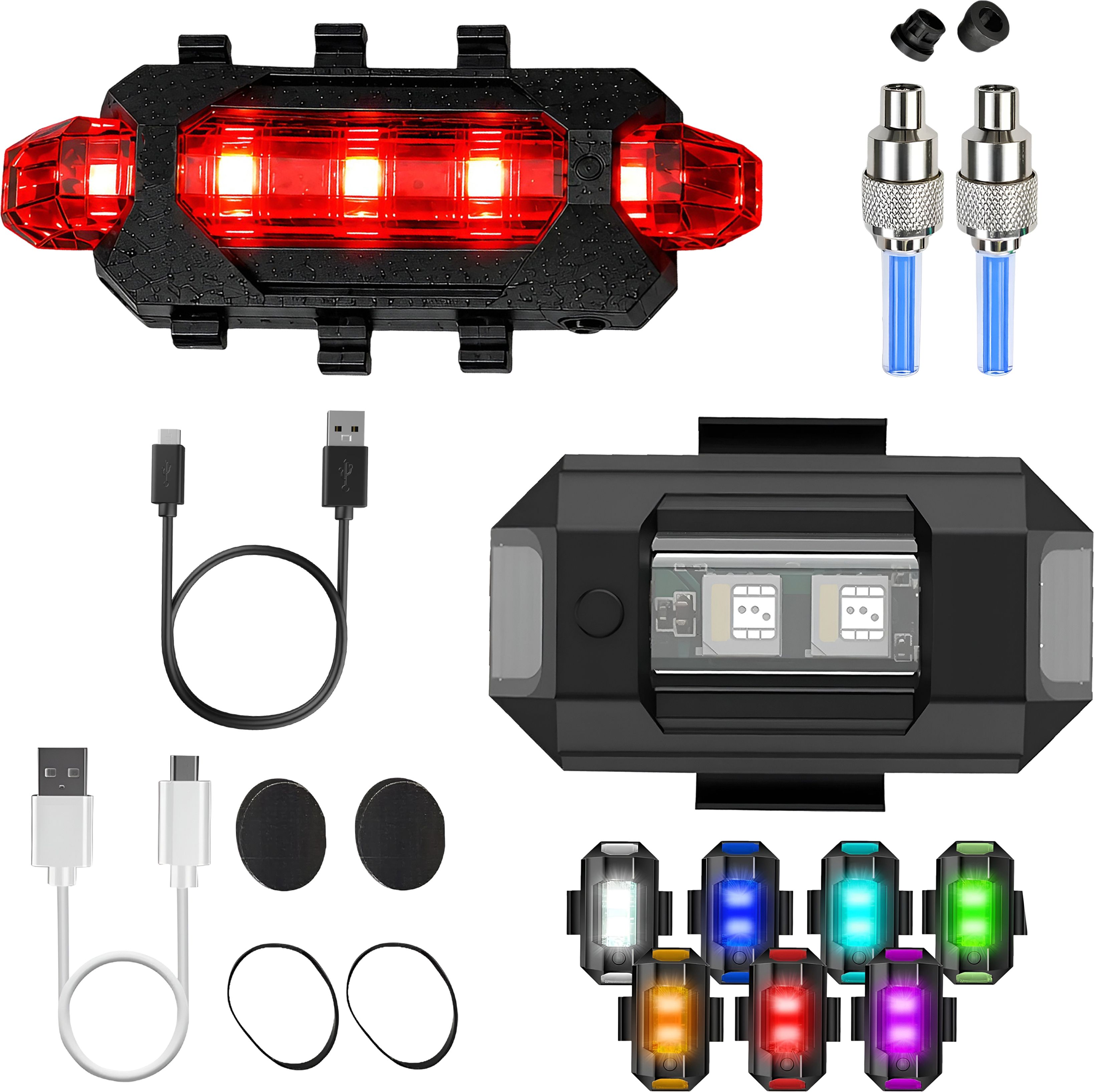 razaiq Bicycle Safety Kit Airplane LED Light USB Tail Lamp Blue Valve Cap Combo LED Front Rear Light Combo-picture-11