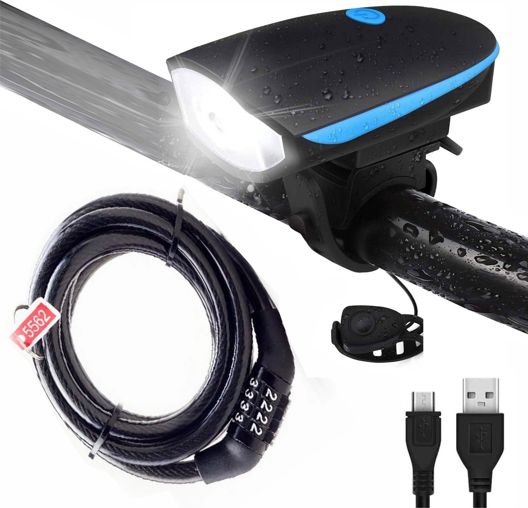 Cycle Light And Horn With Digit Lock USB Rechargeable Bicycle Horn Waterproof LED Front Light-image-29