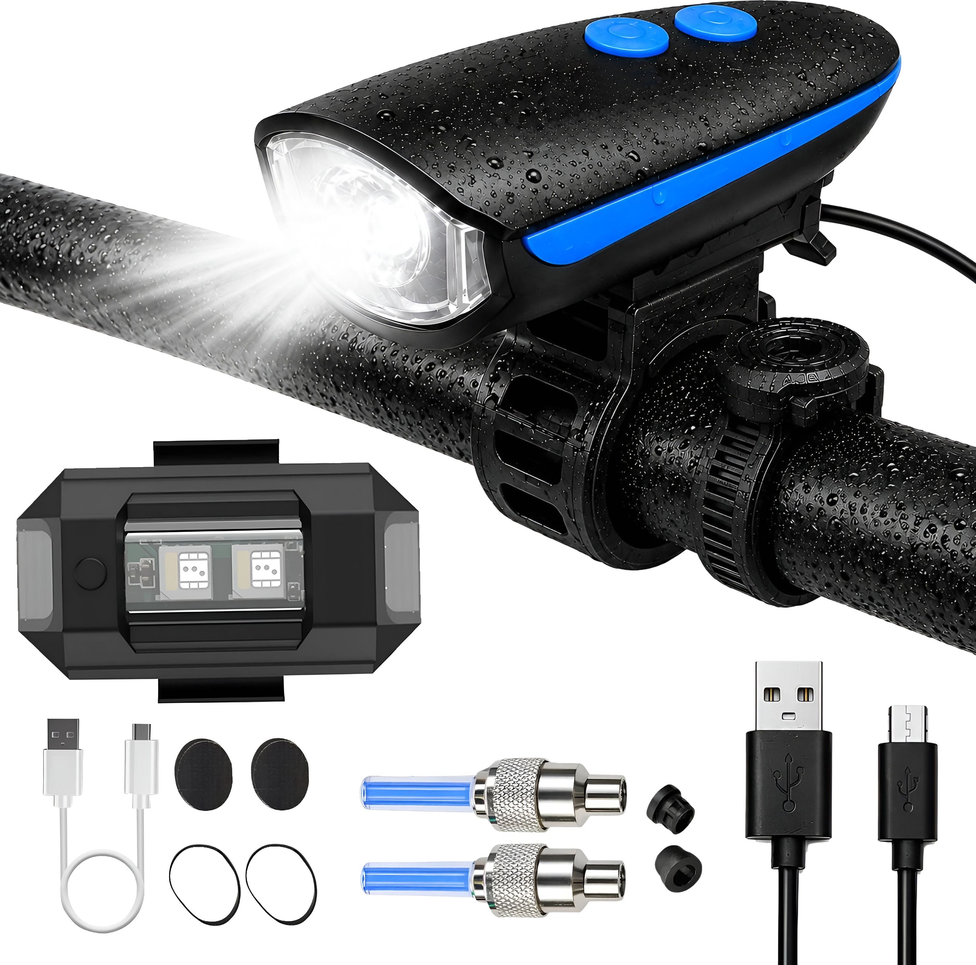 razaiq Waterproof Cycle Light Set with Front LED & LED Valve Tyre Lights LED Front Rear Light Combo-picture-28