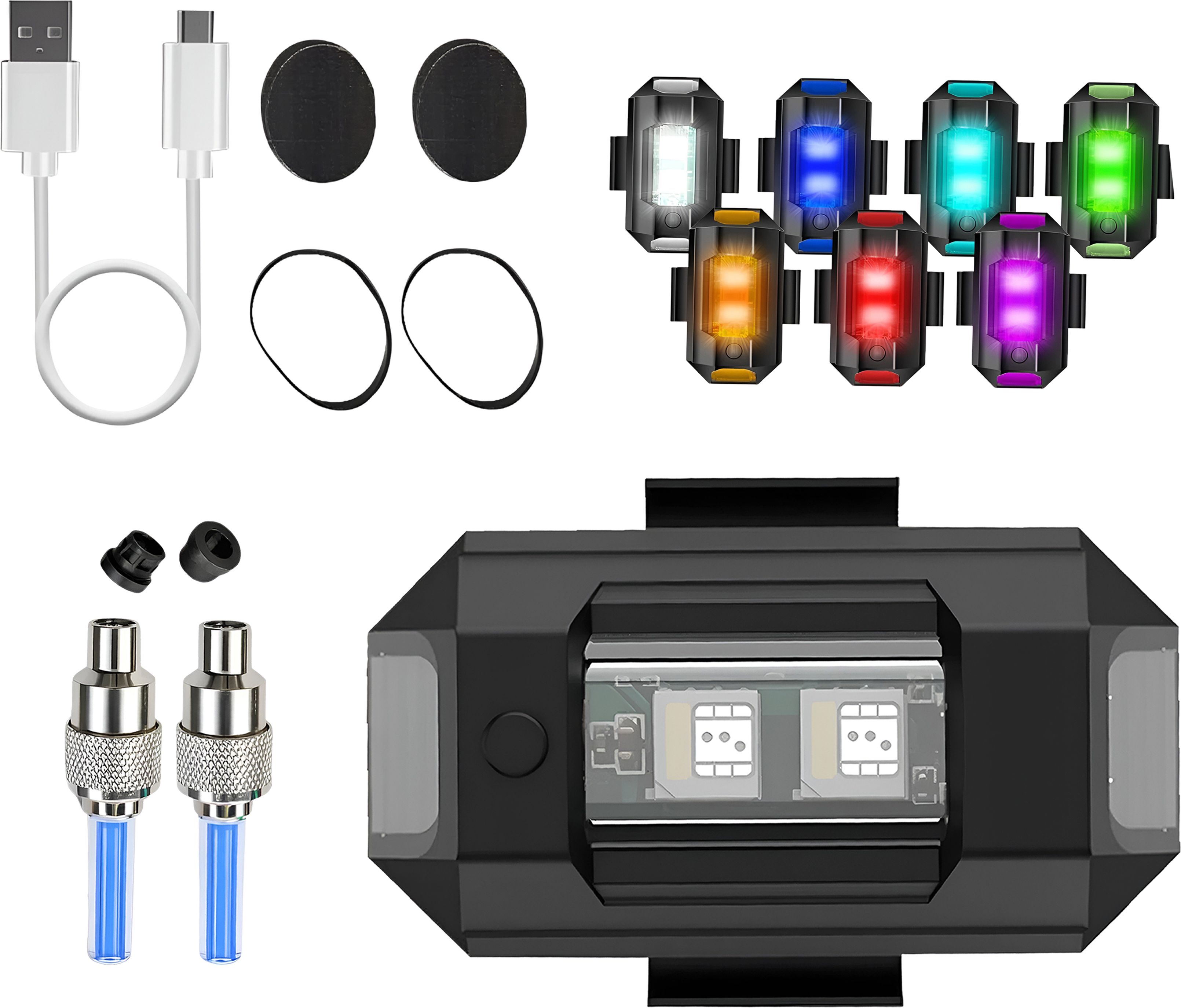 LED Strobe Safety Light with Blue Valve Cap for Bike Bicycle Car Helmet LED Front Rear Light Combo-image-37