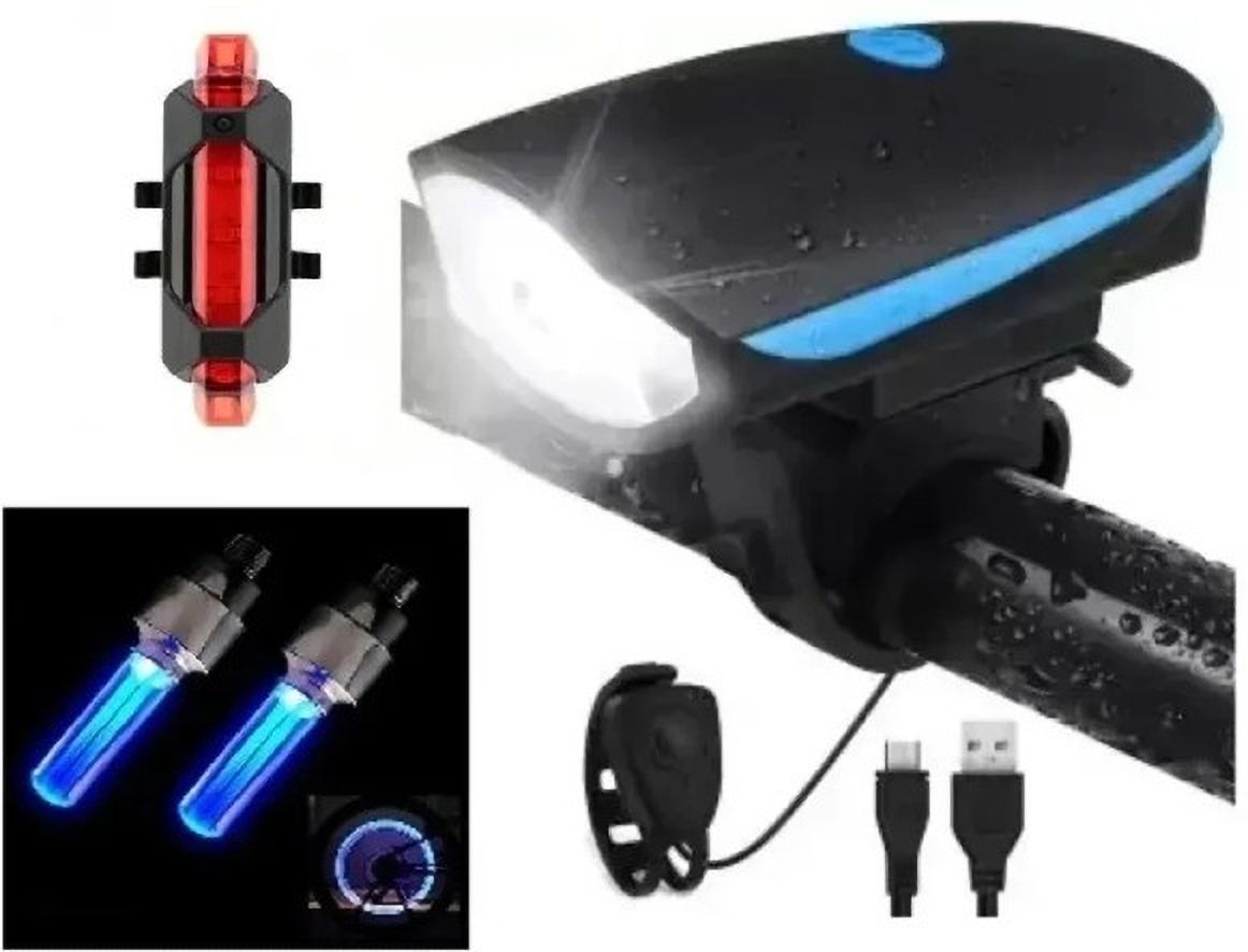 Cycle Light Front with Horn, Rear Tail Light, Tyre Valve Light (Pack of 4) LED Front Rear Light Combo-image-41