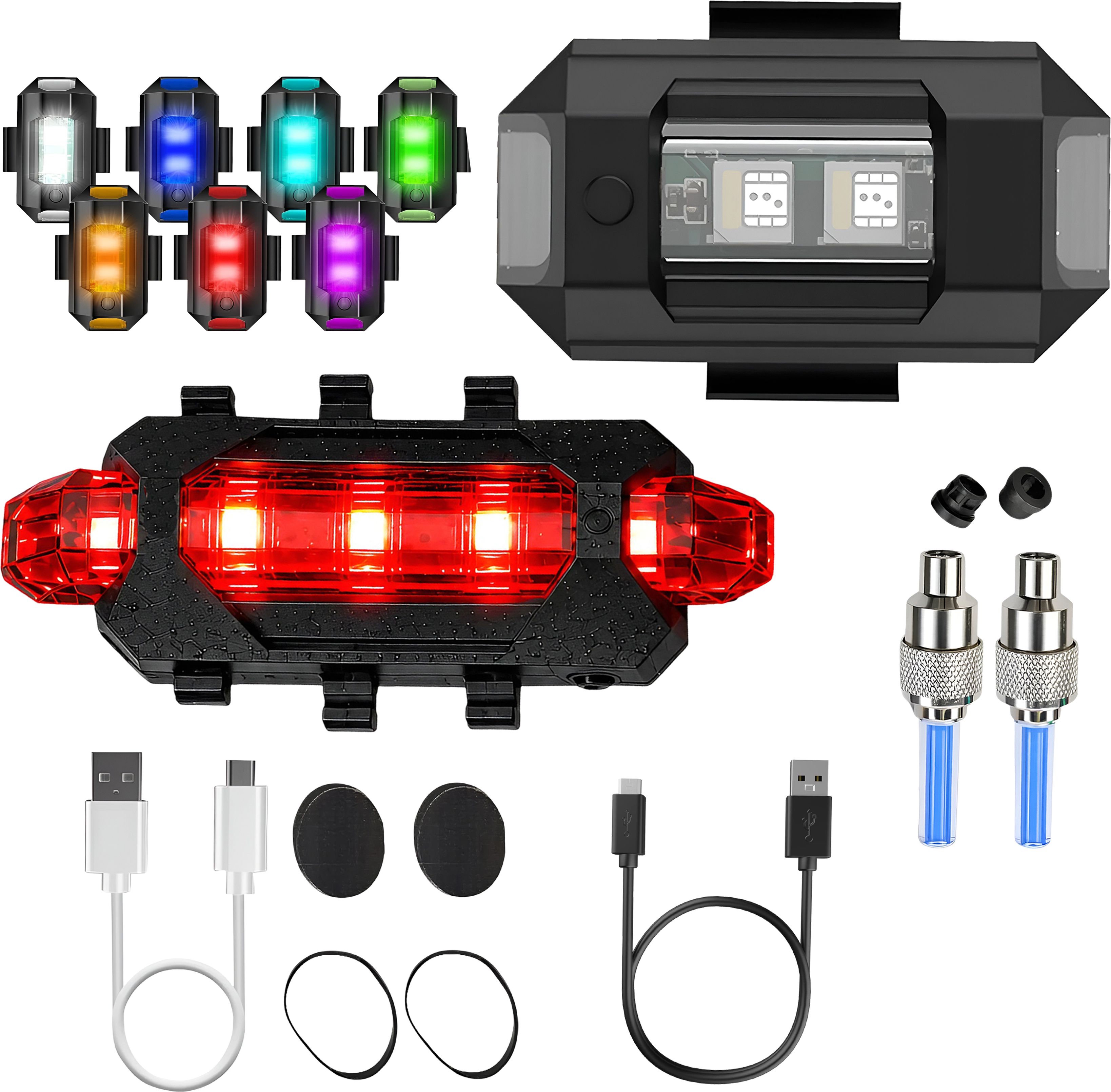 razaiq Aluminum Airplane LED Blinker with USB Tail Light Blue Wheel Valve Cap Set LED Front Rear Light Combo-picture-17