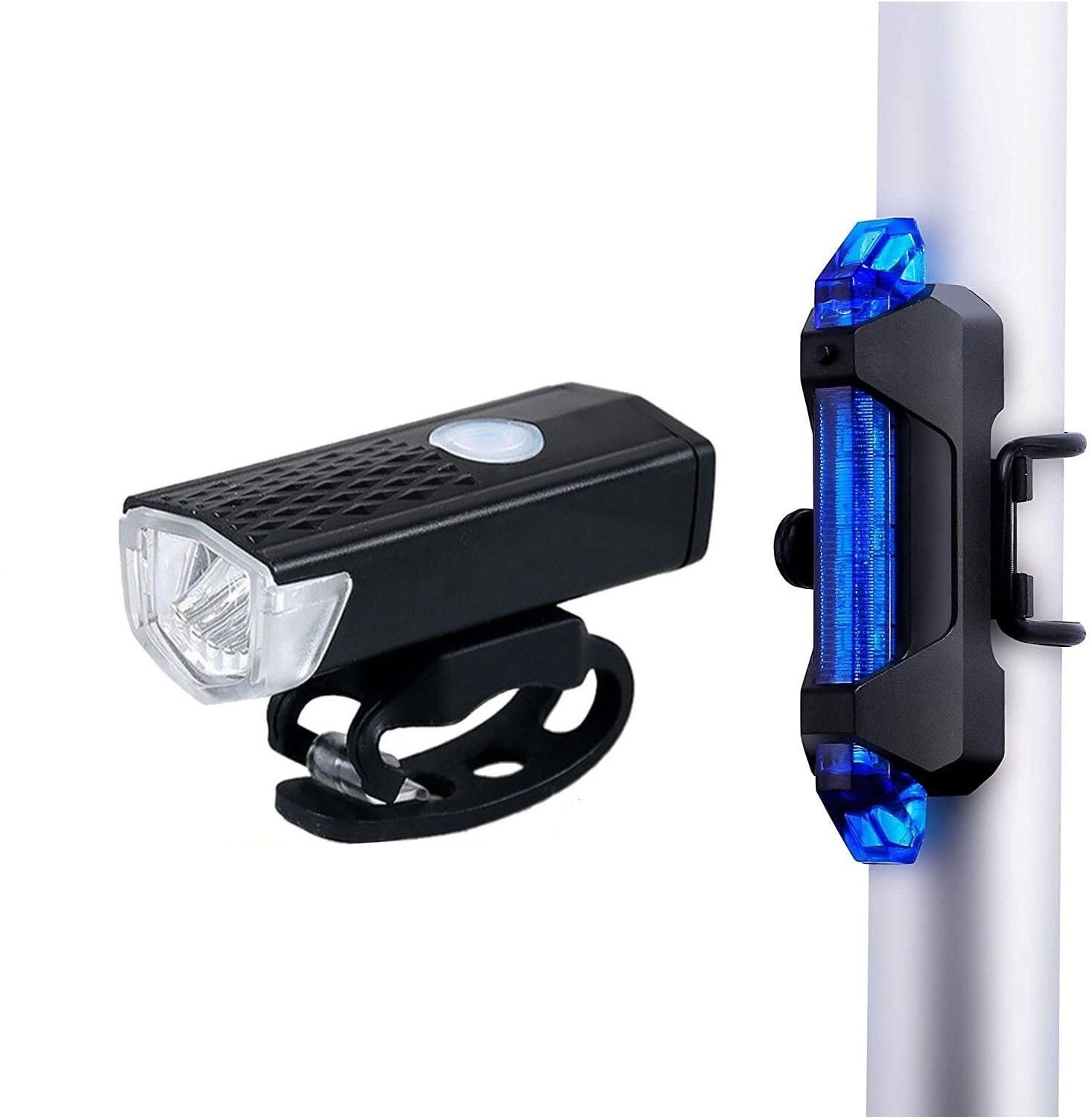 USB Rechargeable Combo of Cycle Lights- 300 Lumens Headlight,Blue USB Tail Light LED Front Rear Light Combo-image-35