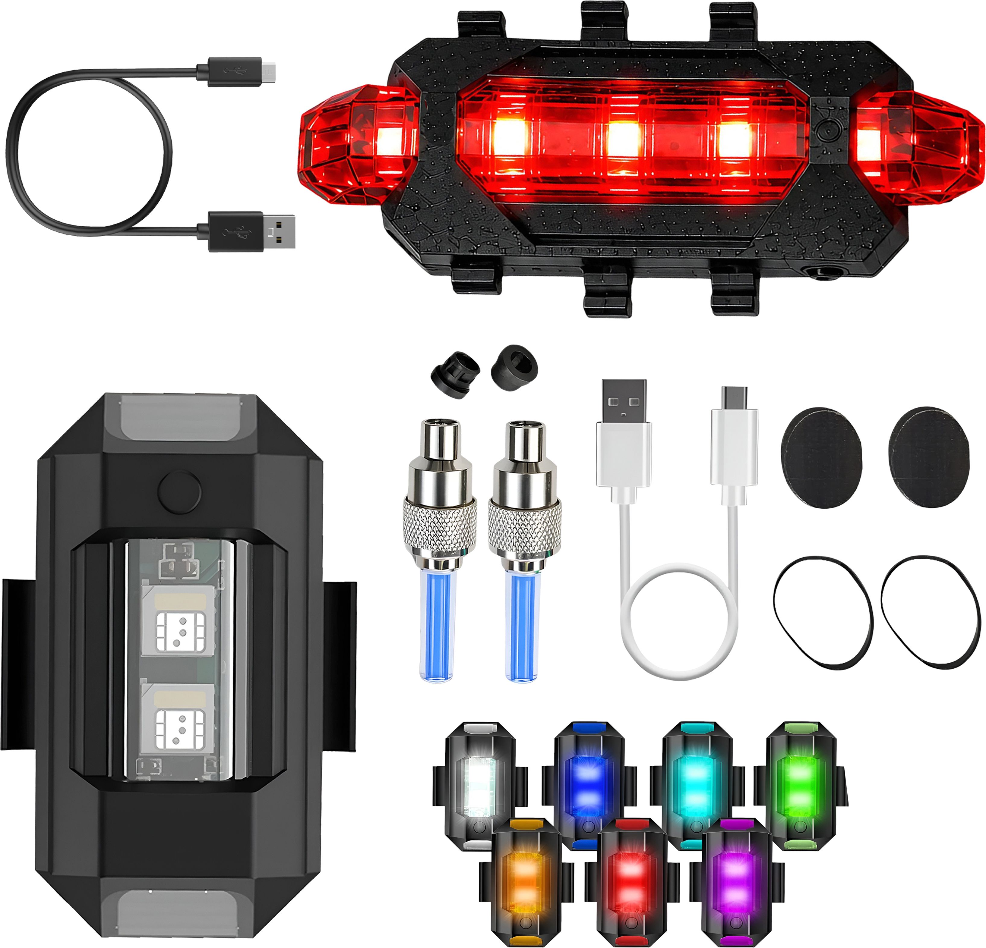 razaiq Airplane Style LED Safety Light USB Tail Lamp Blue Flash Valve Cap Kit LED Front Rear Light Combo-picture-15