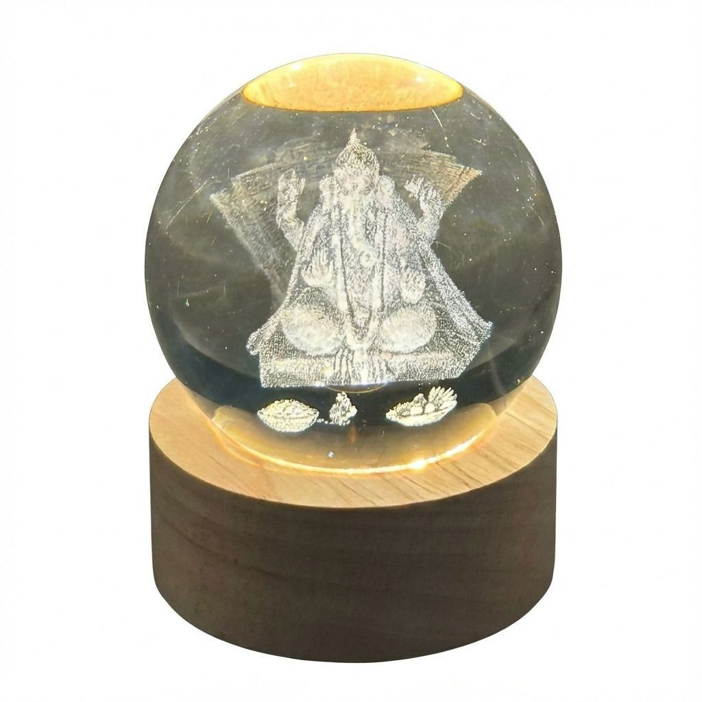 3D Crystal Ganesha LED Night Lamp with Wooden Base USB Powered (1 Pc) LED Lantern
