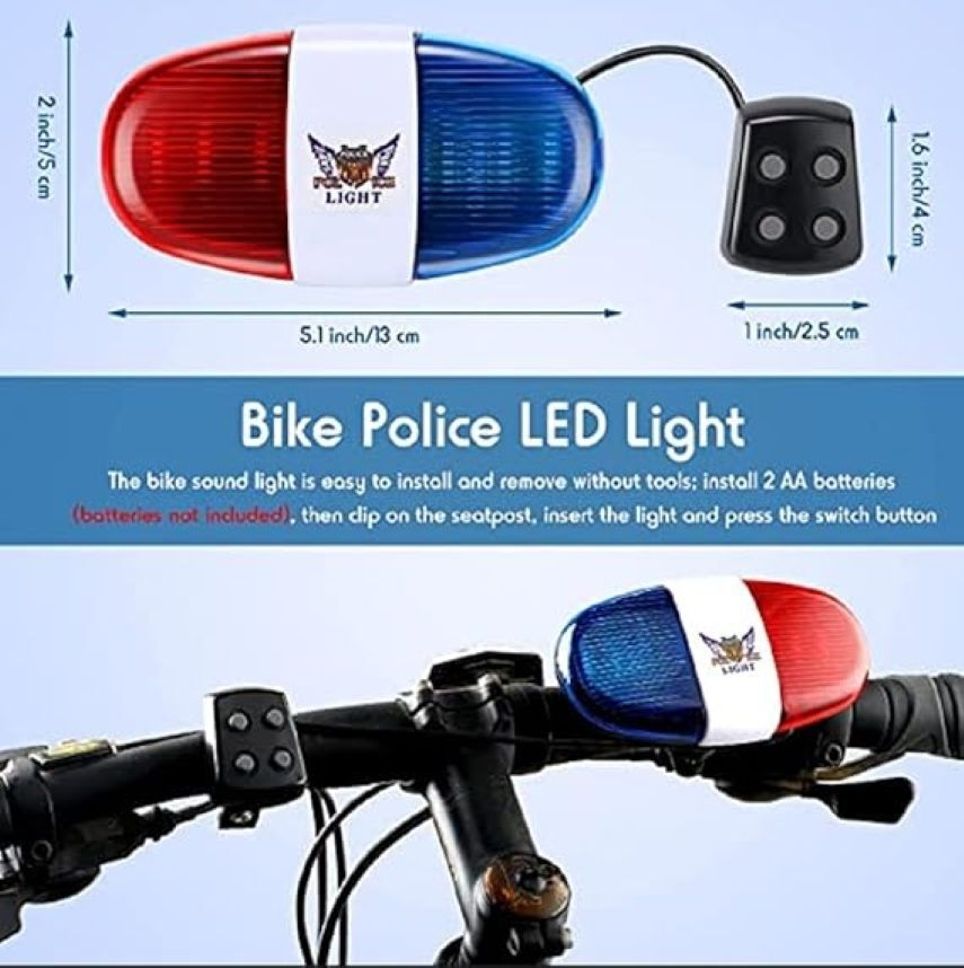 flengo KP 6 Bike Bicycle Police LED Light+4 Loud Siren Sound T Cycling Horn Bell LED Front Light-picture-27