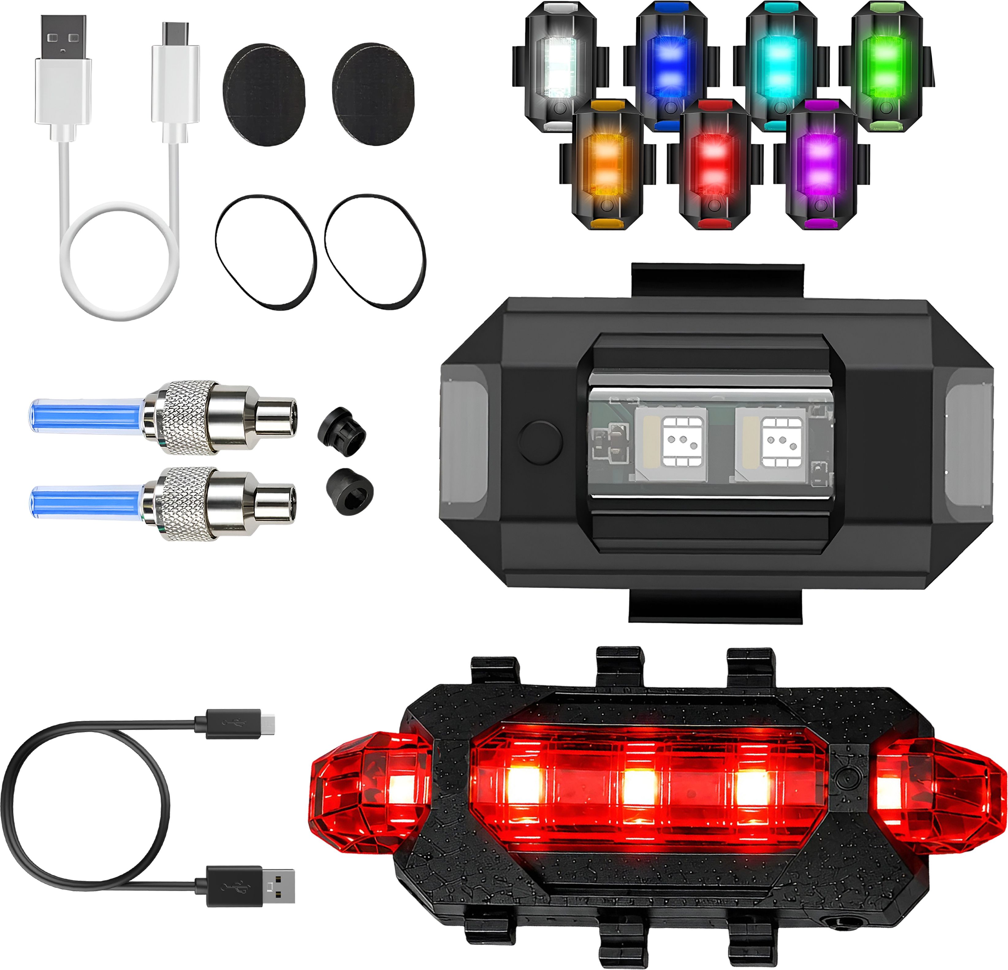 razaiq Airplane LED Flash Light USB Tail Lamp Blue Motion Tyre Valve Cap Set LED Front Rear Light Combo-picture-25