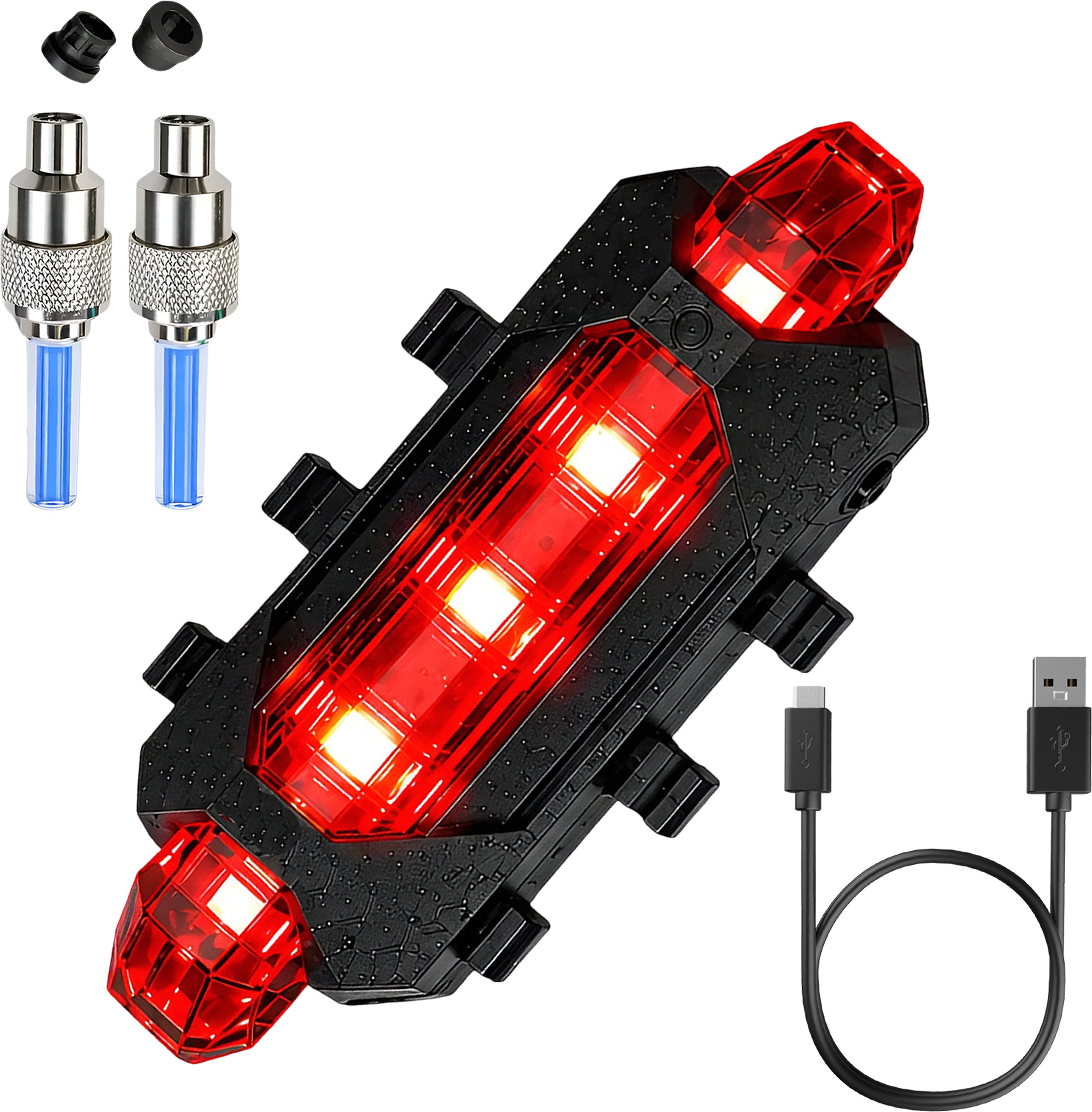 USB Bicycle Tail Lamp with Blue Motion Tyre Valve Cap LED Safety Light LED Rear Break Light-image-1