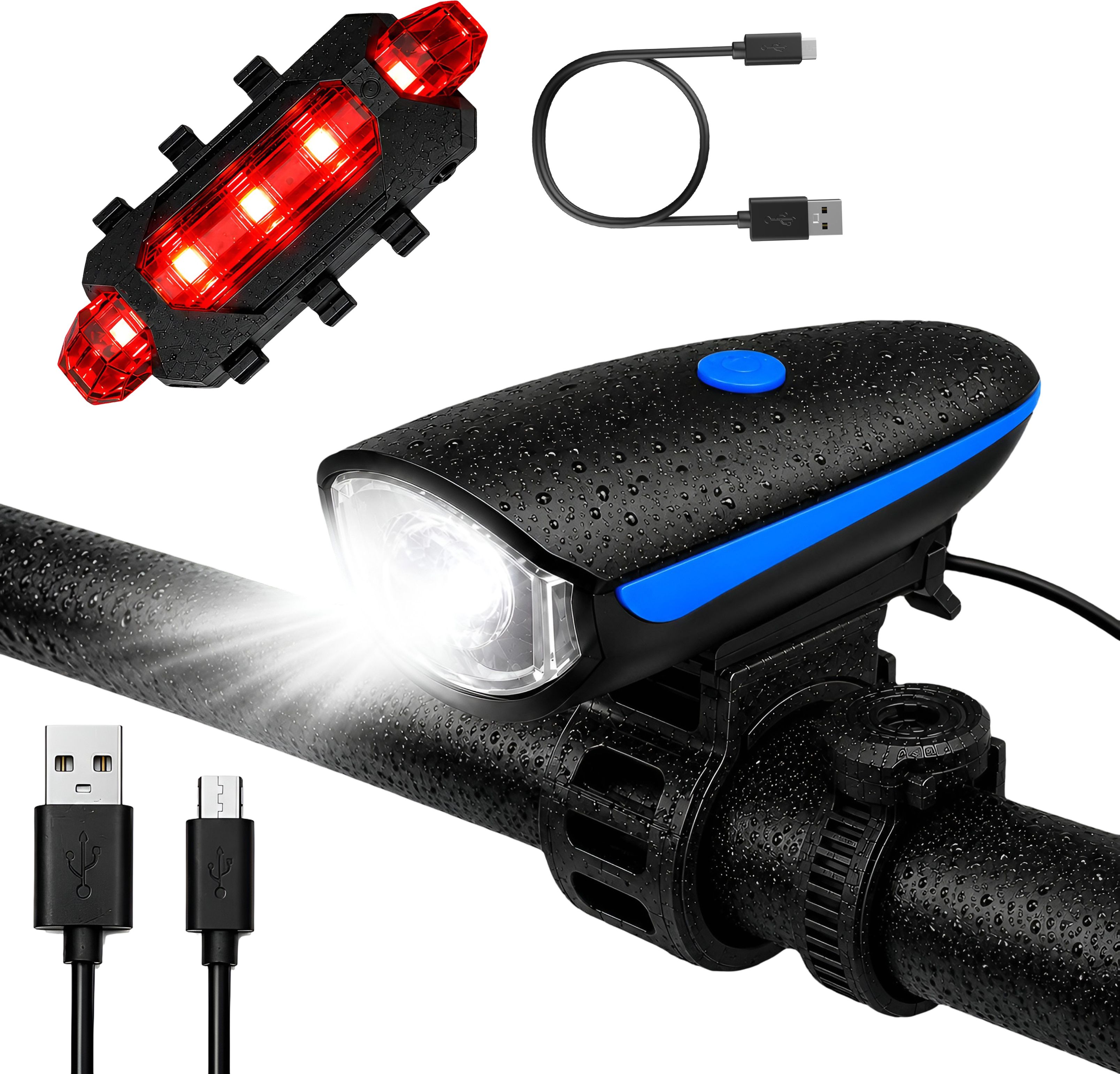 razaiq Rechargeable Cycle LED Front Light with Horn & Tail Light for Night Riding LED Front Rear Light Combo-picture-29