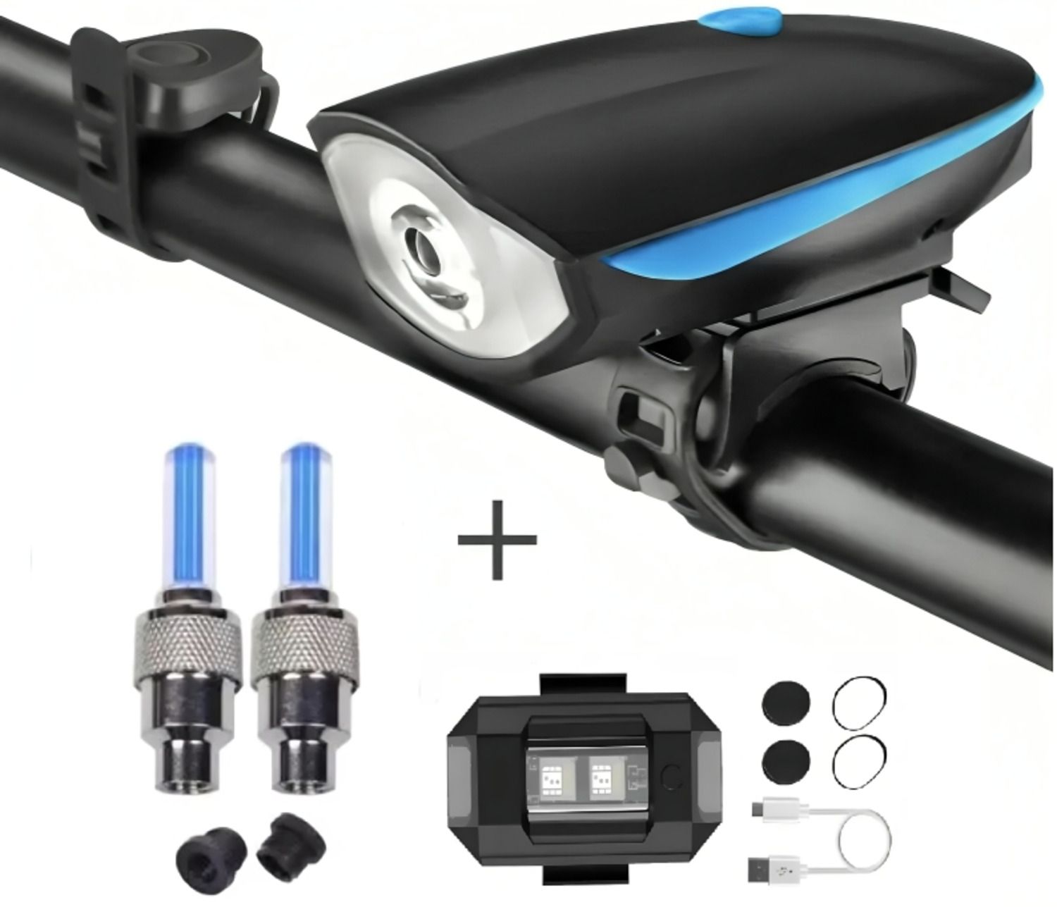 USB Rechargeable Front Cycle Light Helmet/Rear Light And Tyre Valve Light LED Front Rear Light Combo-image-31