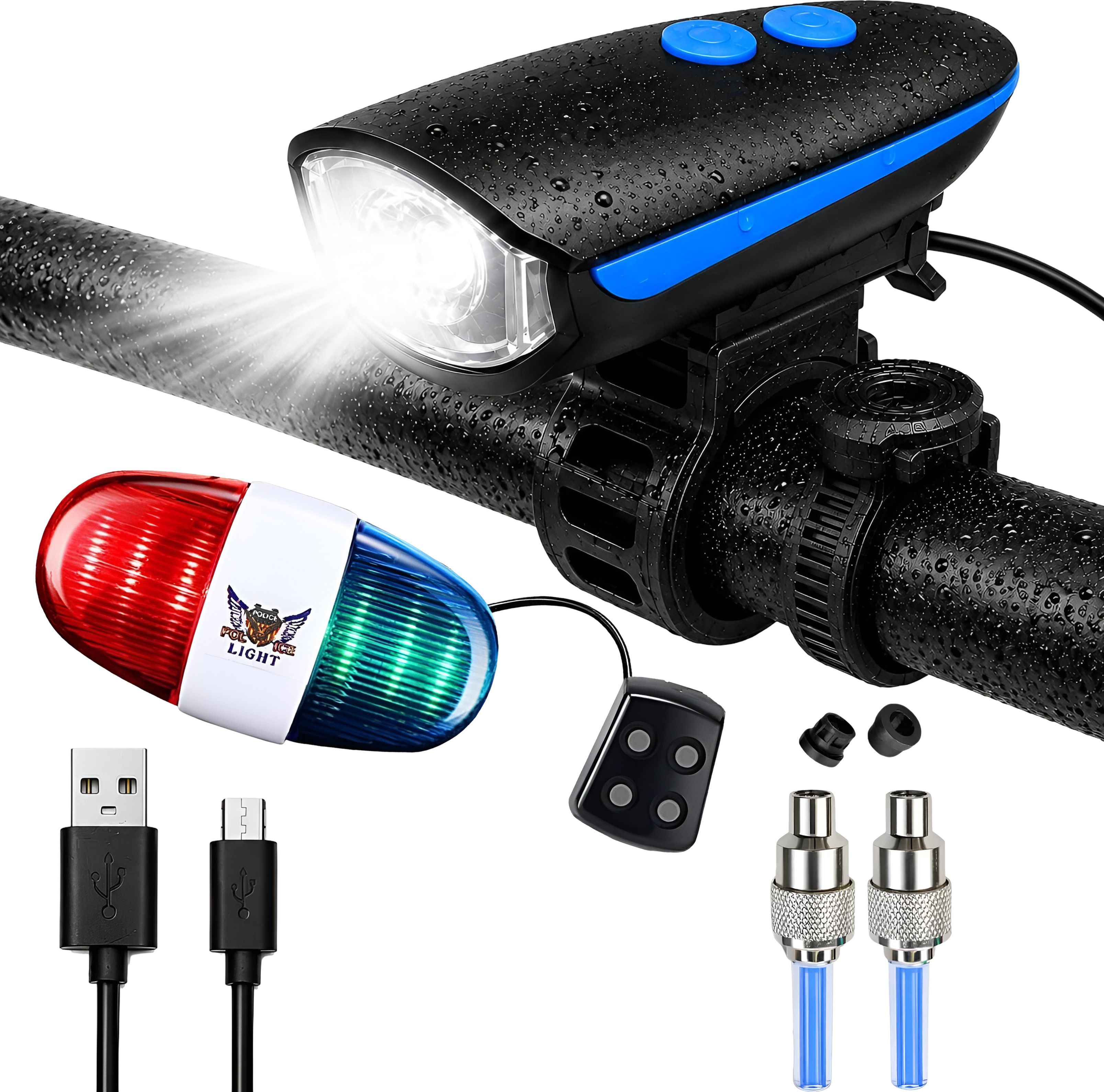 razaiq Bicycle Safety Light Kit with Front LED Horn & Wheel Valve Lights LED Front Rear Light Combo-picture-33