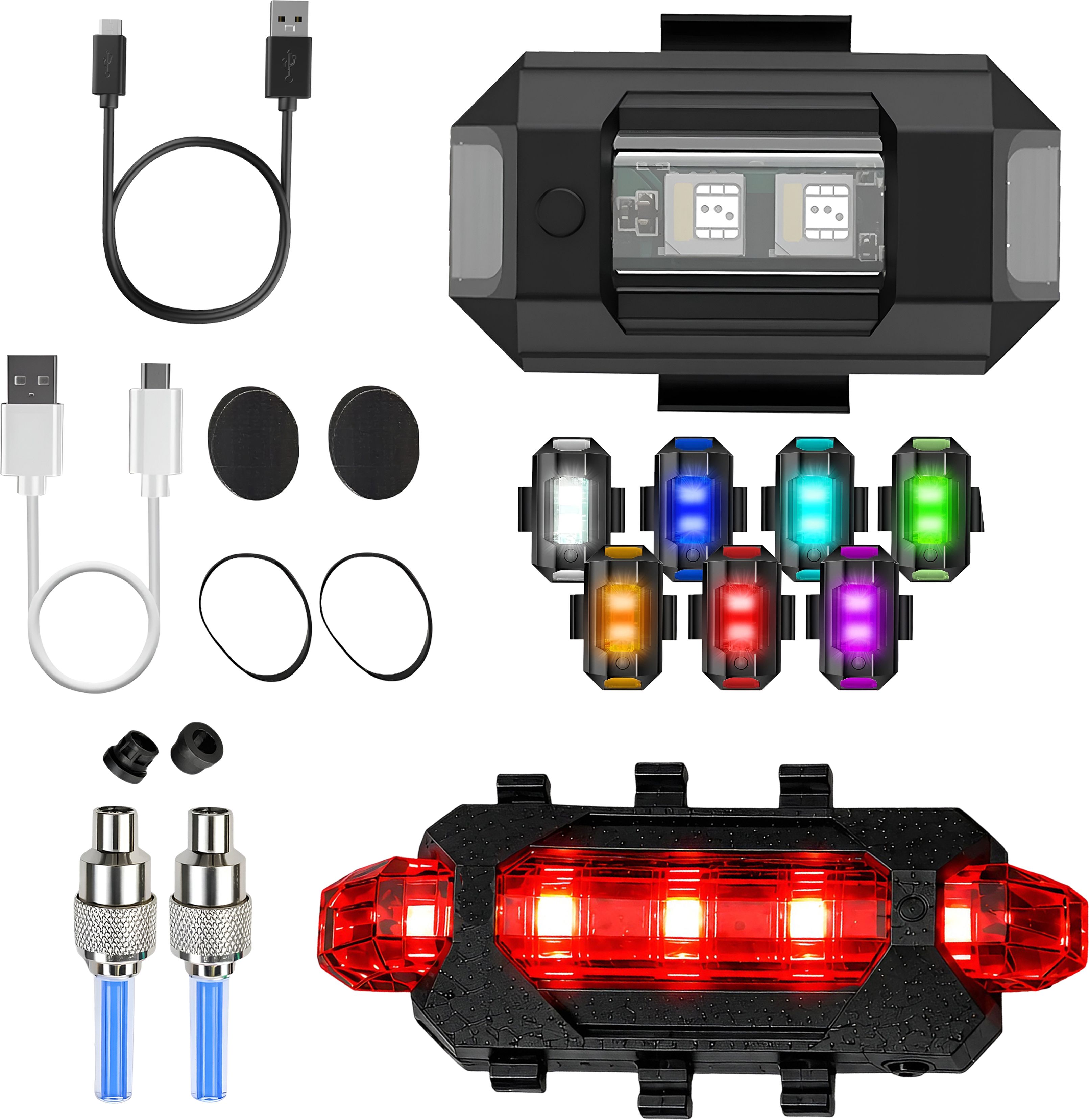razaiq Airplane LED Warning Light Blue Valve Cap USB Rechargeable Tail Light Kit LED Front Rear Light Combo-picture-11