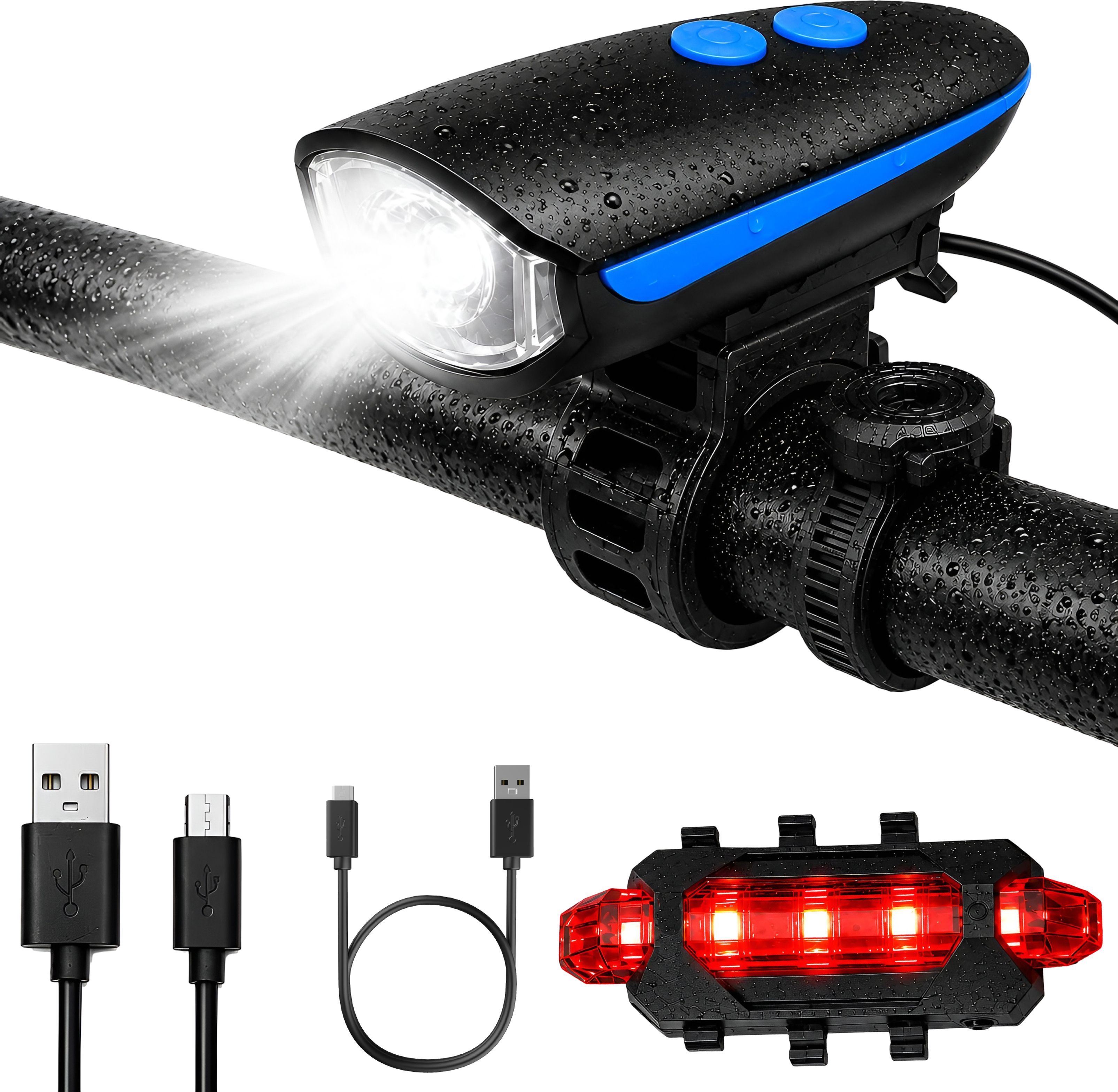 razaiq USB Rechargeable Cycle Light Kit with Horn & LED Tail Safety Light LED Front Rear Light Combo-picture-20