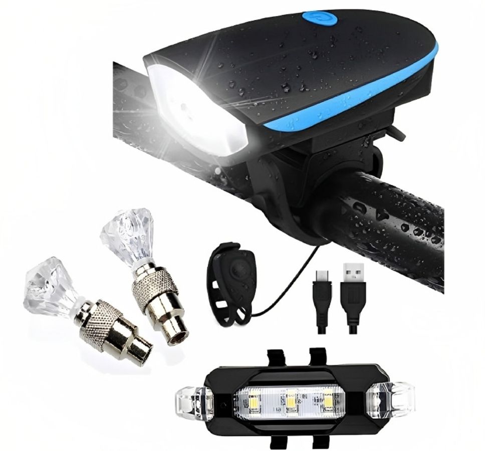 USB Rechargeable Bicycle LED Front Light White Tail Light And Tyre Valve Light LED Front Rear Light Combo-image-34