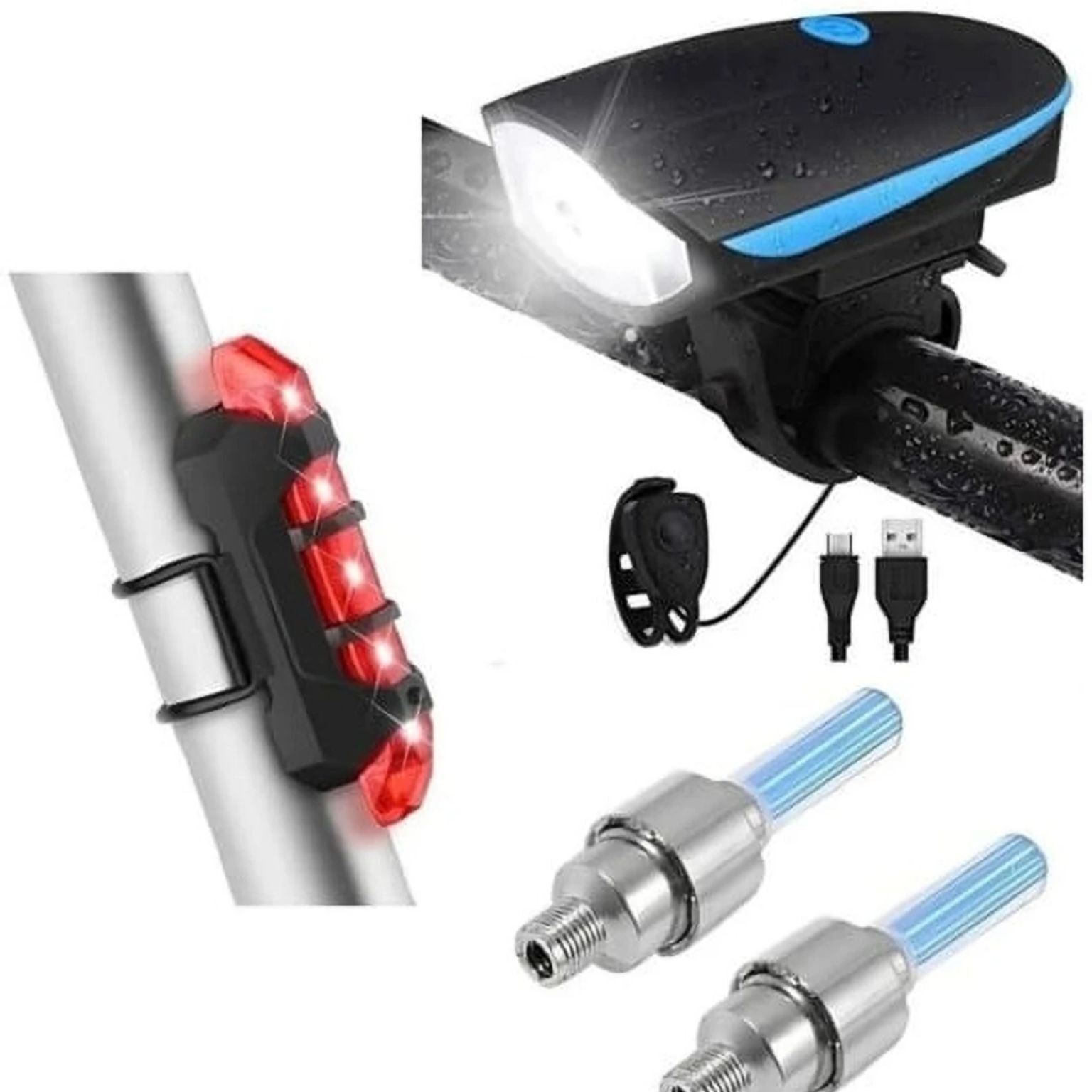 BYCICLE FRONT LIGHT WITH HORN COMBO LED Front Rear Light Combo-image-4