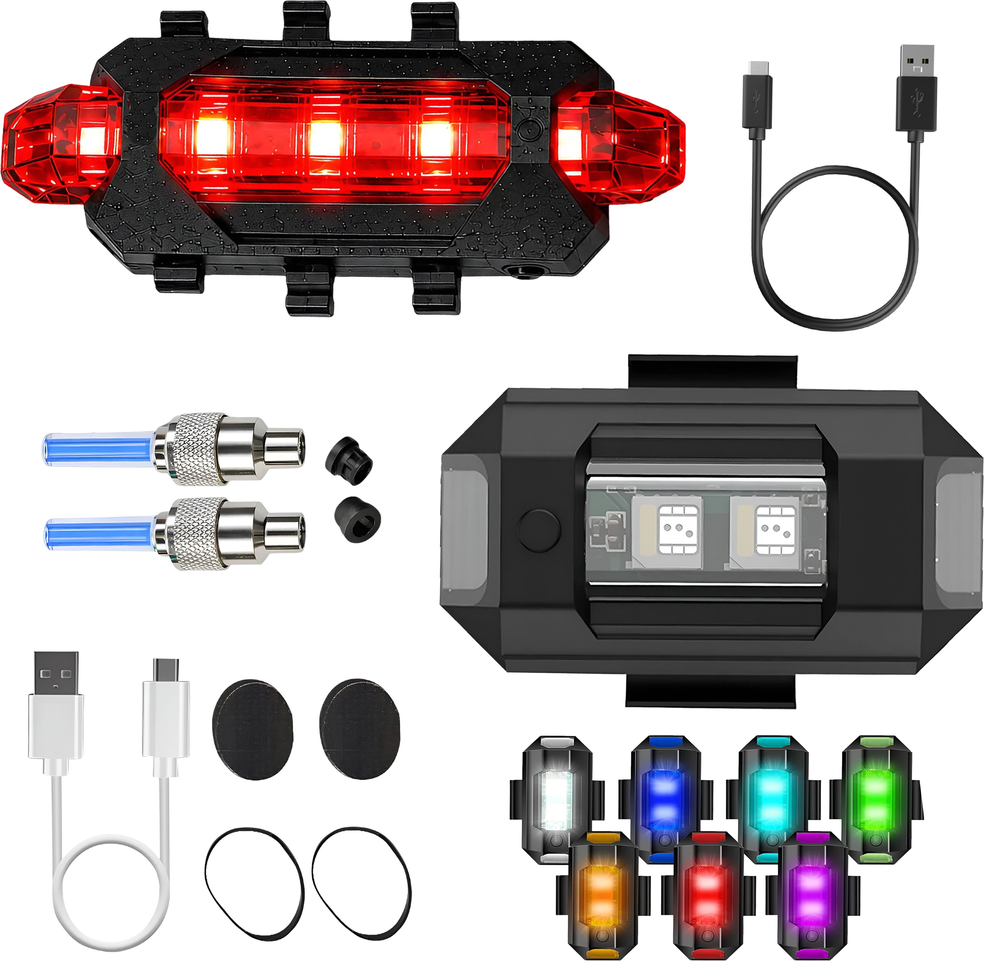 razaiq Waterproof Airplane LED Strobe USB Tail Light Blue Wheel Valve Cap Set LED Front Rear Light Combo-picture-16
