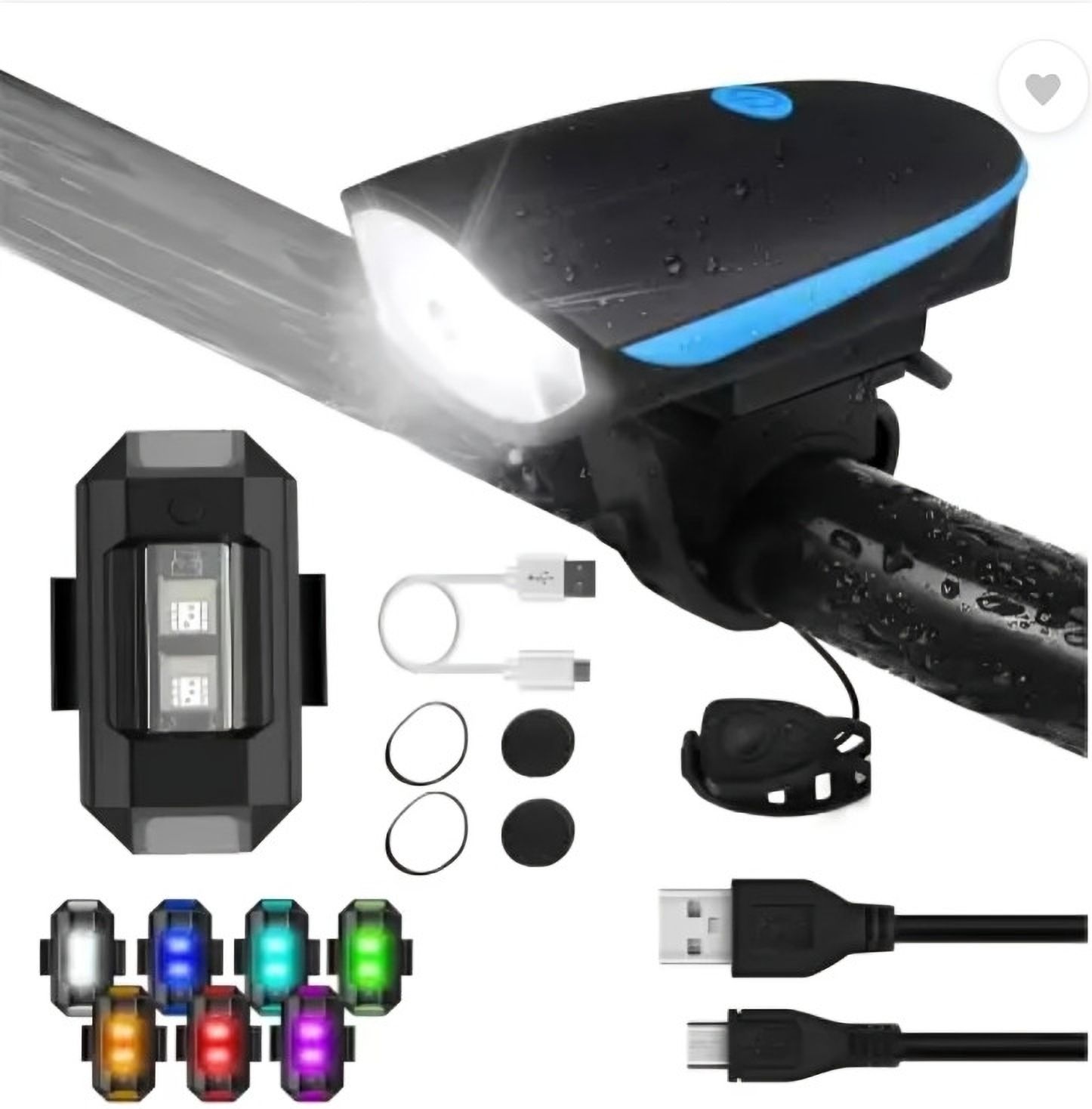Cycle Headlight, Horn With Taillight, Both USB Chargeable Waterproof (Combo) LED Front Rear Light Combo