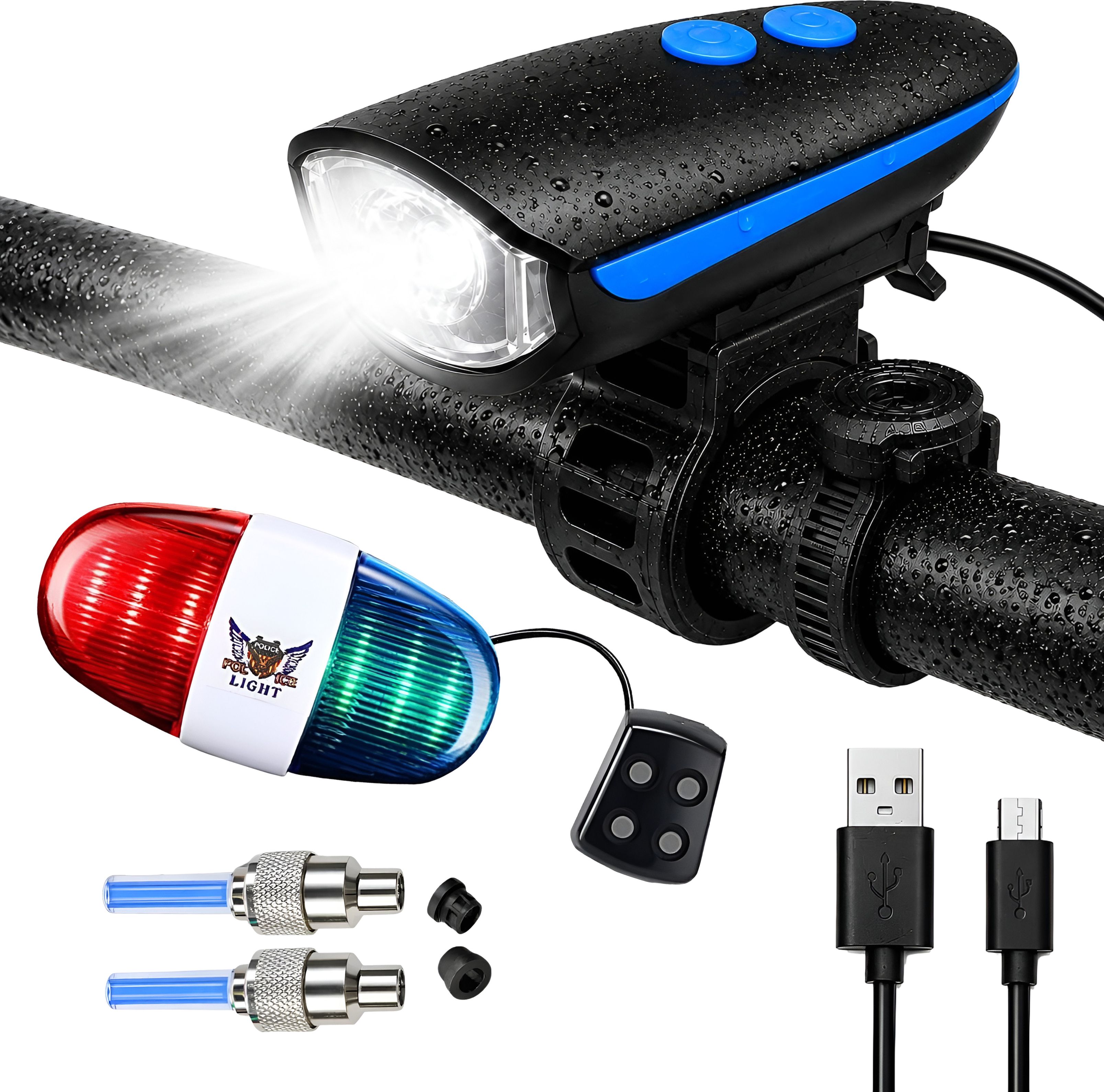 razaiq Bicycle Lighting Kit with Front LED Light Horn & Valve Wheel Lights Set LED Front Rear Light Combo-picture-17