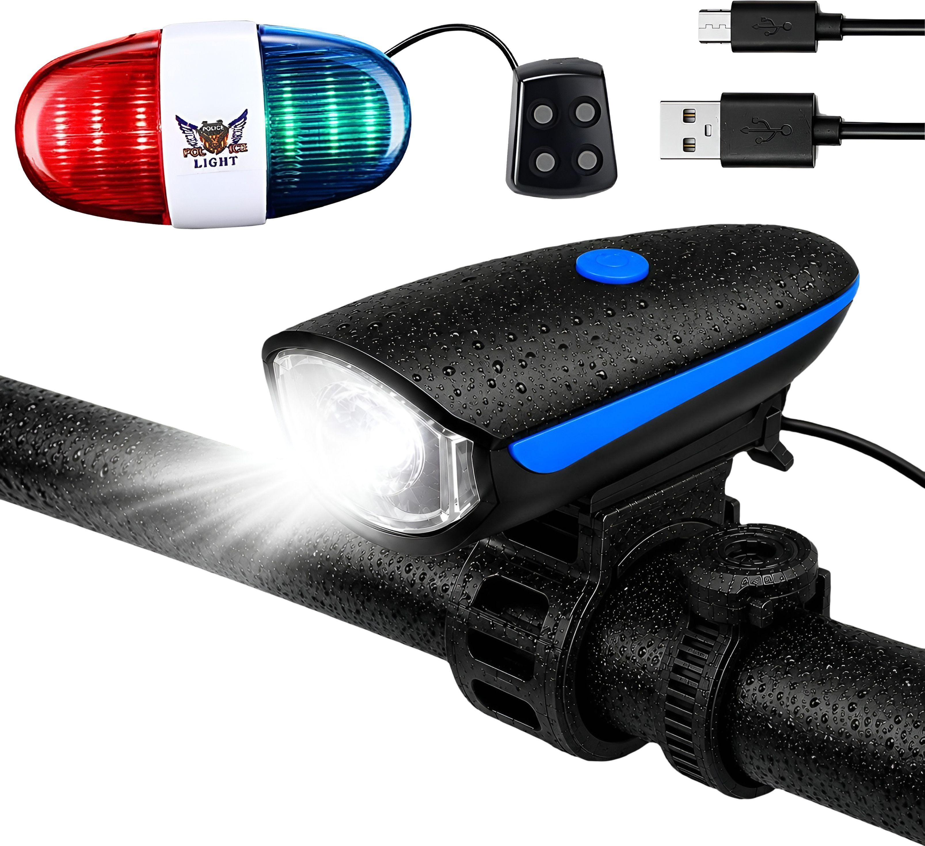 razaiq Bicycle LED Front Light with 4 Sound Police Siren Horn Waterproof Design LED Front Rear Light Combo-picture-22