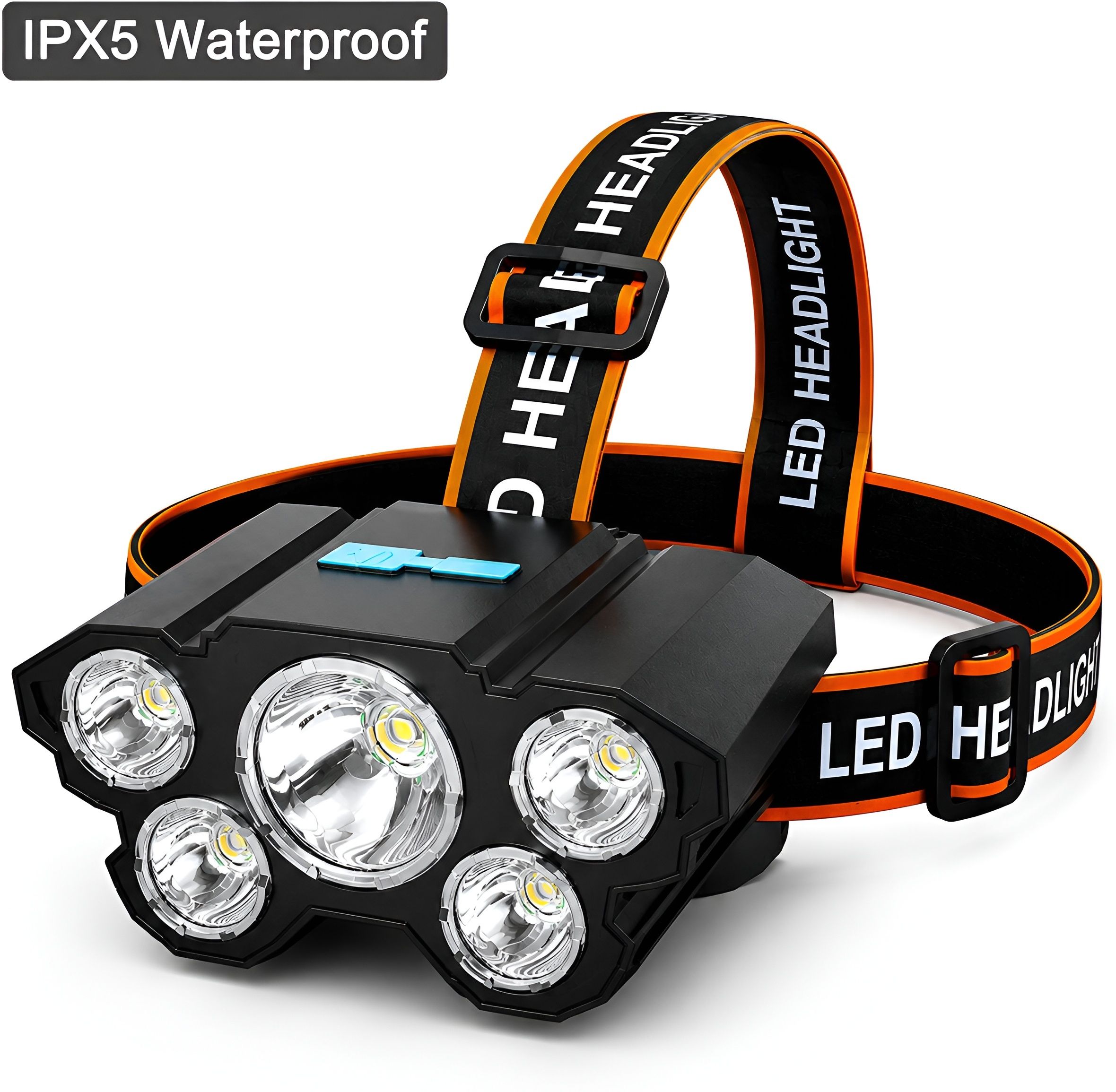 USB Rechargeable 5 LED Headlamp, 3 Modes, IPX5 Waterproof, Type-C Charging, LED Headlamp-image-20