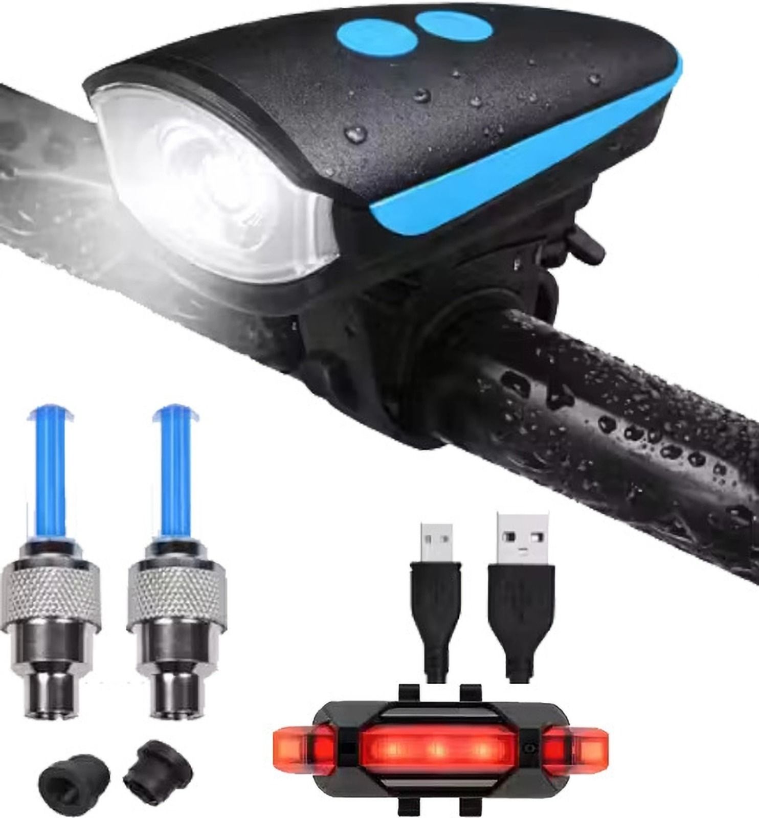 bonkerz Rechargeable Bicycle Front Light with Horn Dual Button USB Light LED Front Rear Light Combo-picture-6