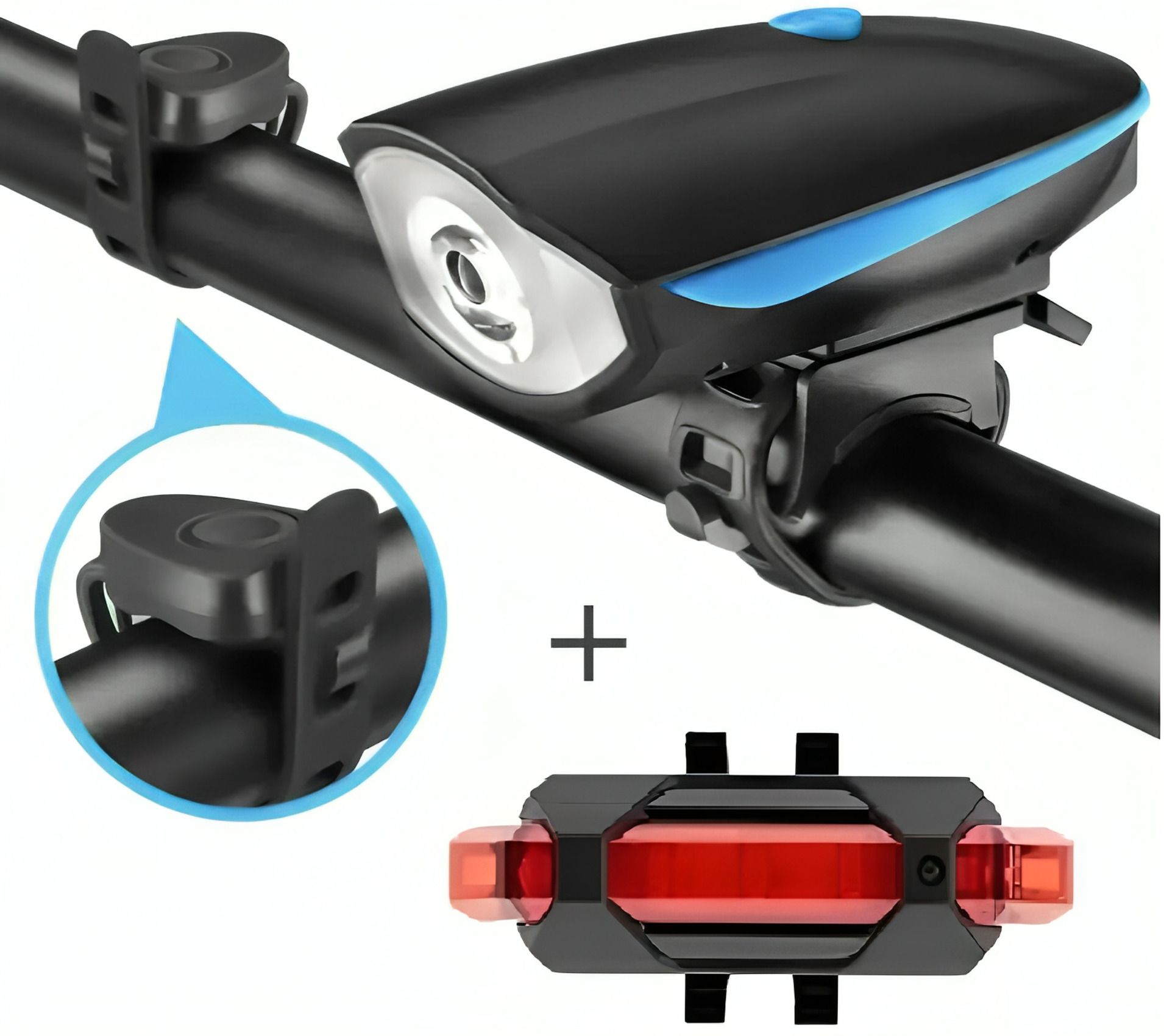 Bicycle Combo Of Front Cycle Light and Horn with Red Taillight LED Front Rear Light Combo-image-34