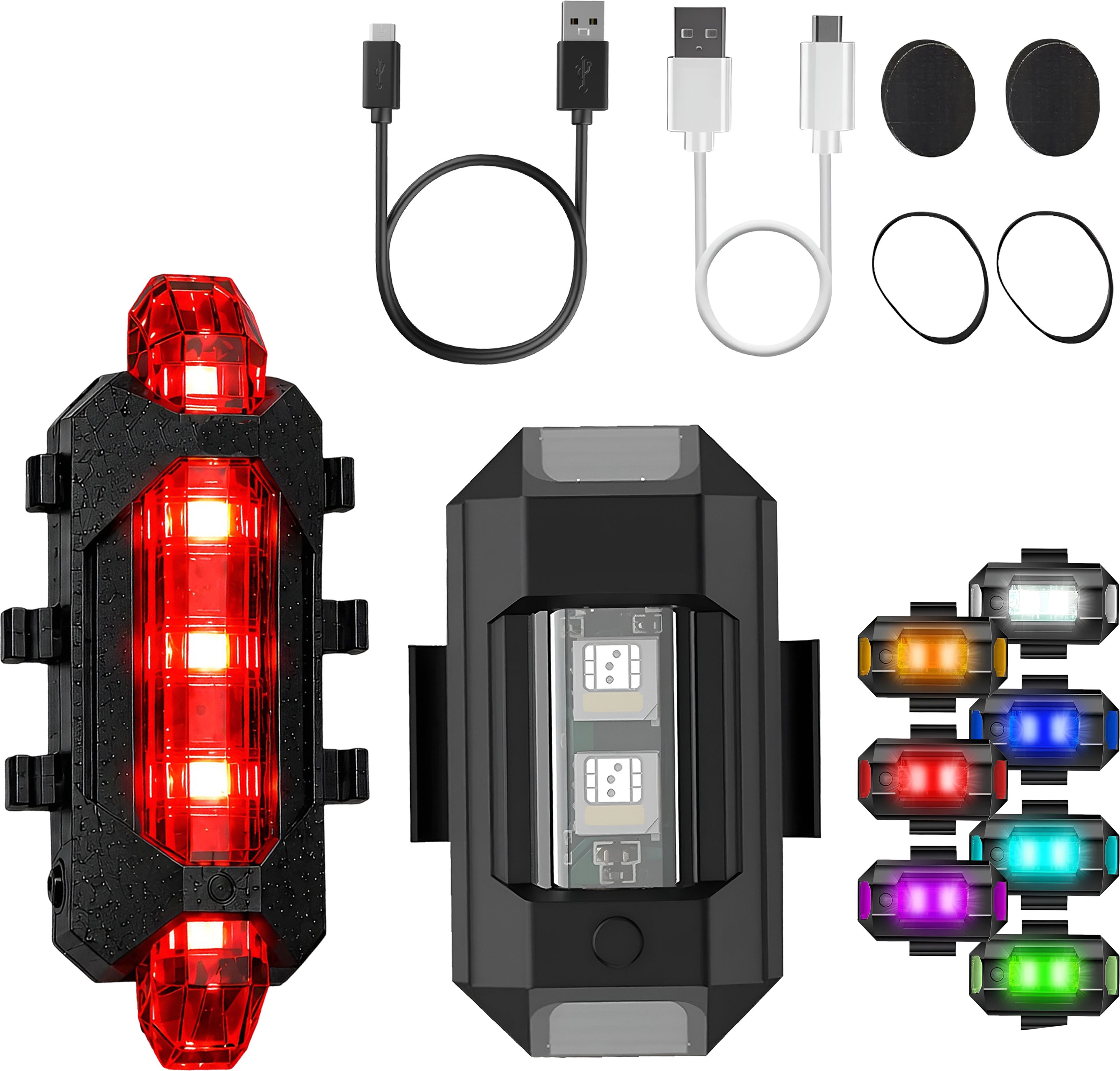 razaiq USB Rechargeable Red Cycle Tail Light with 7 Color Airplane LED Blinker Kit LED Front Rear Light Combo-picture-10
