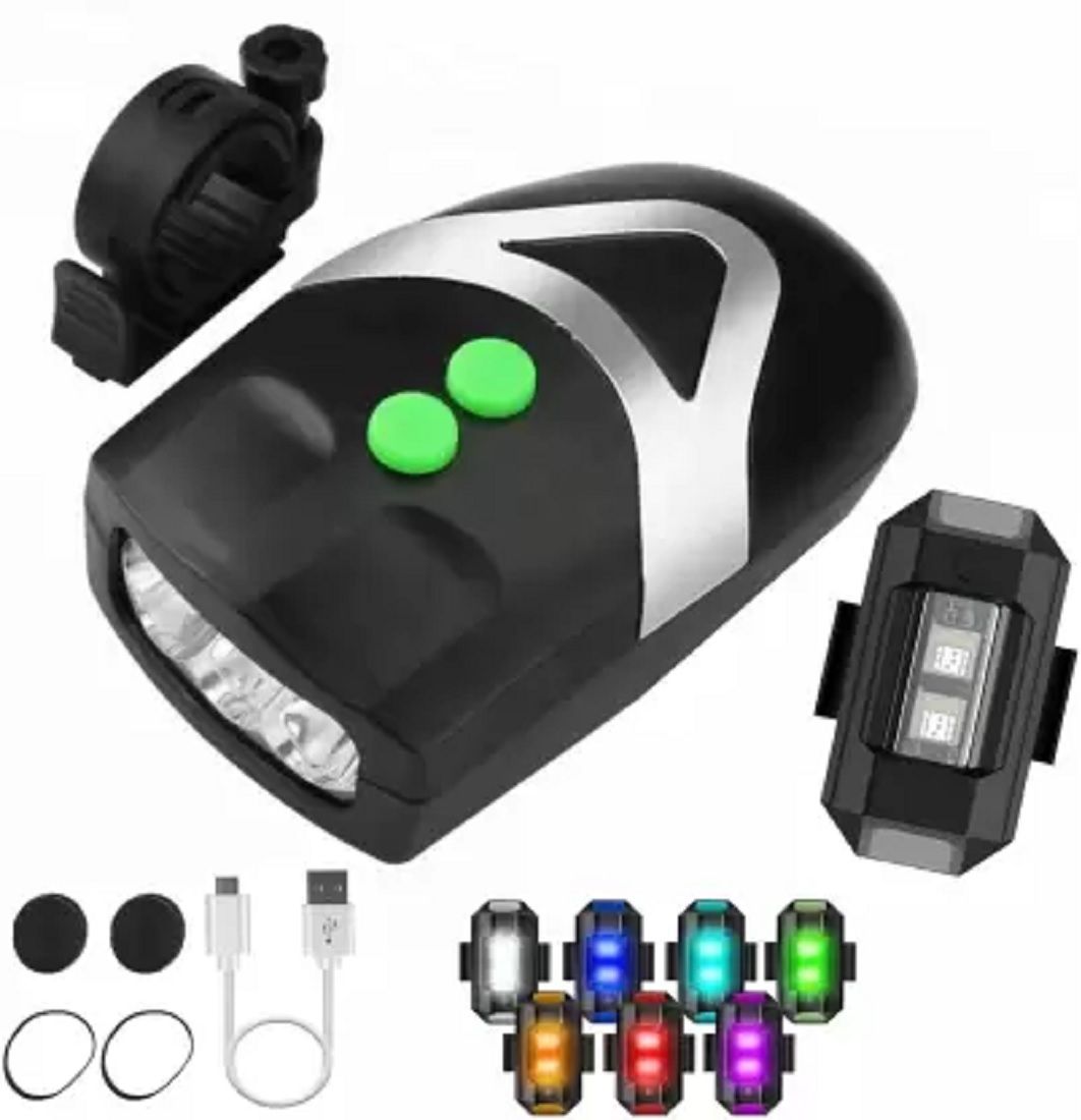 akp Cycle Front Light With Horn And Helmet Light 7 Colors LED With Blinking Modes LED Front Rear Light Combo-picture-13
