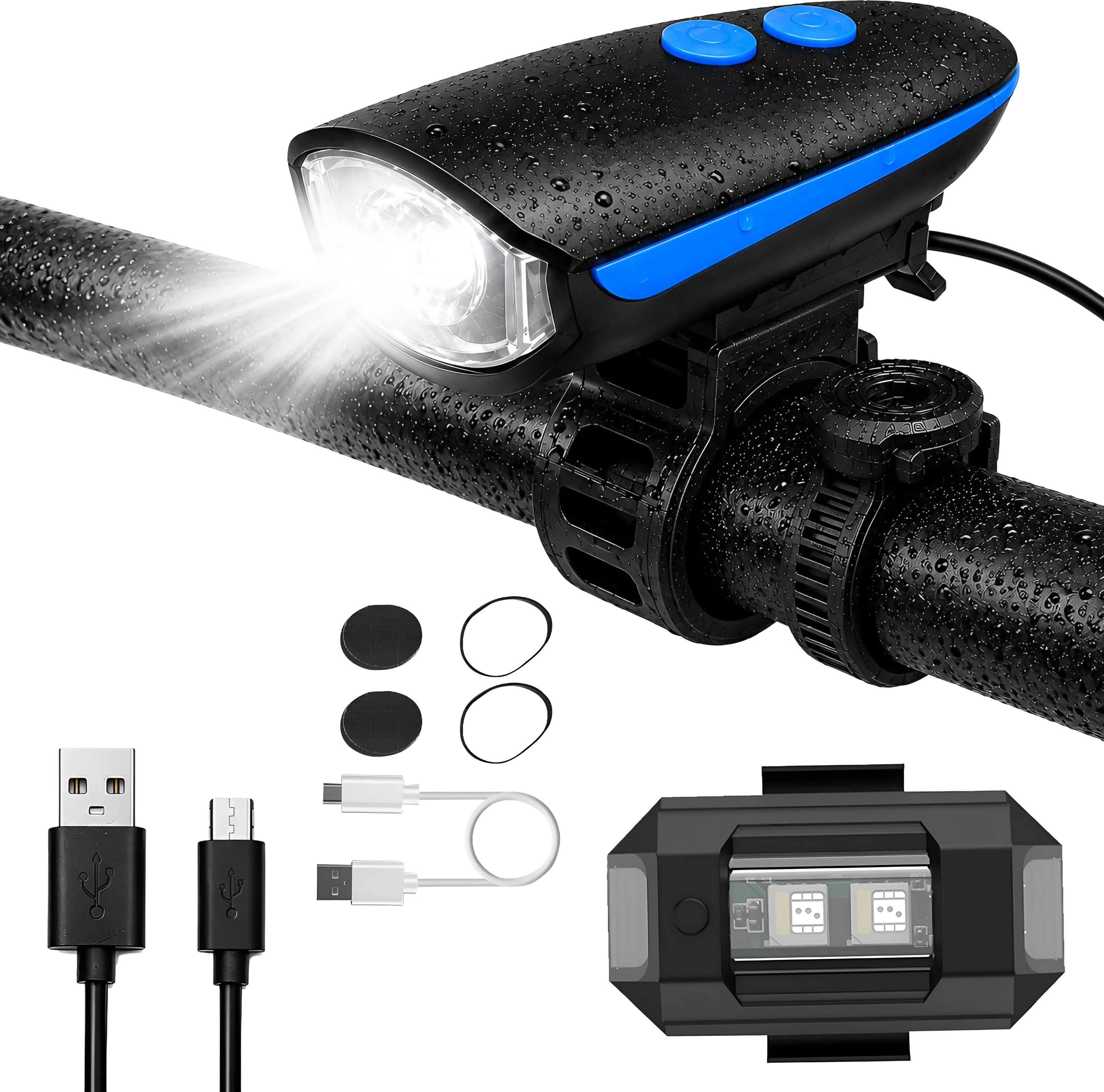 razaiq Bicycle Front LED Headlight with Horn & Flashing Safety Blinker LED Front Rear Light Combo-picture-31