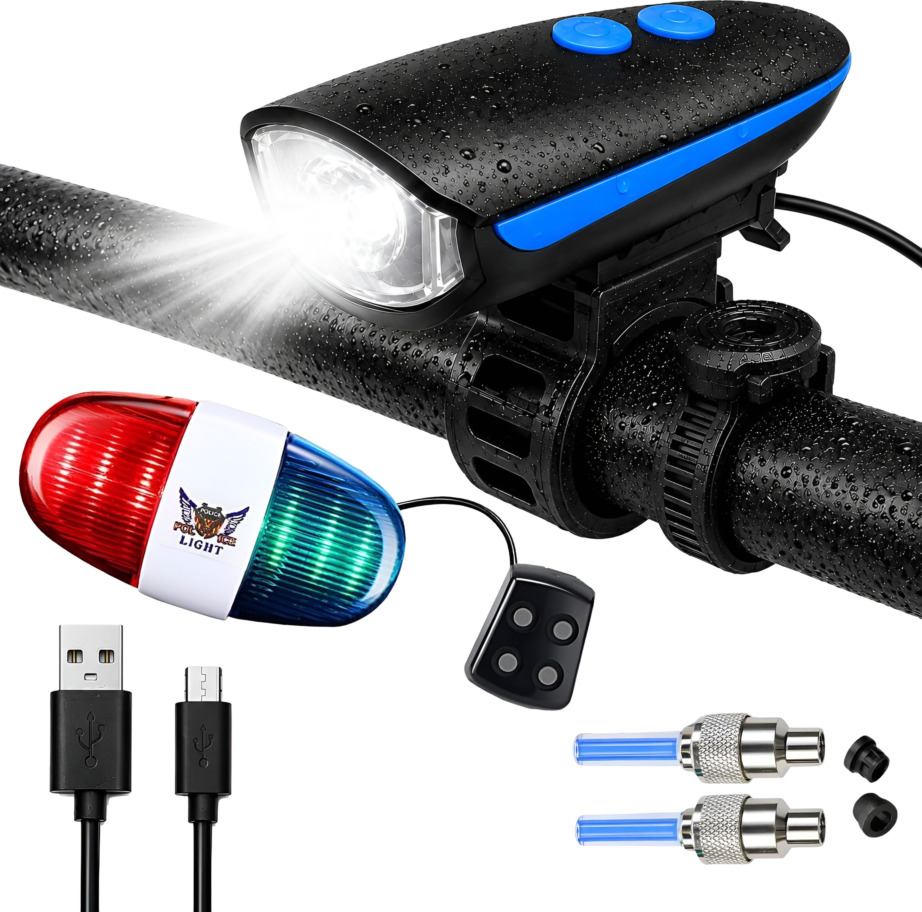 razaiq Waterproof Cycle Light Set with Horn Headlight & LED Valve Lights LED Front Rear Light Combo-picture-25