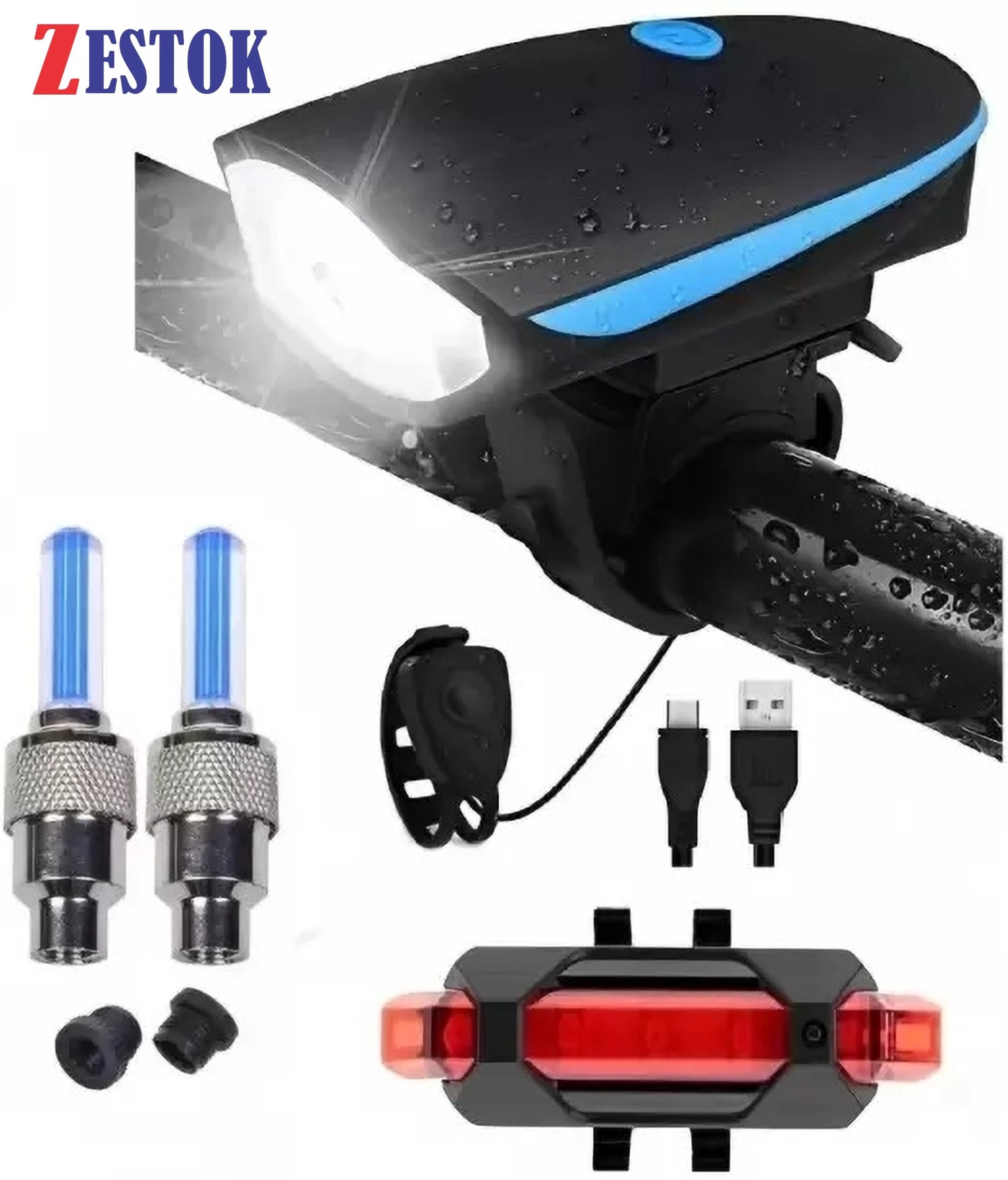 highrider Cycle Light Front with Horn Rear Tail Light with Tyre Valve Light (Combo of 4) LED Front Rear Light Combo-picture-21