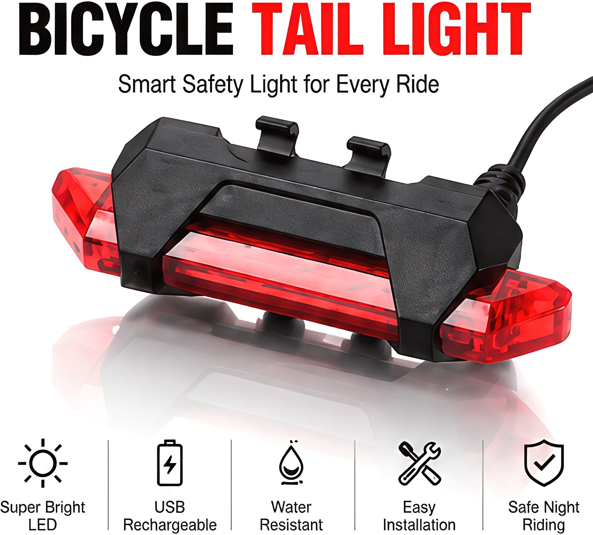 Cycle Tail Light | USB Rechargeable Bicycle Rear Light | LED Safety Light LED Front Rear Light Combo-image-39