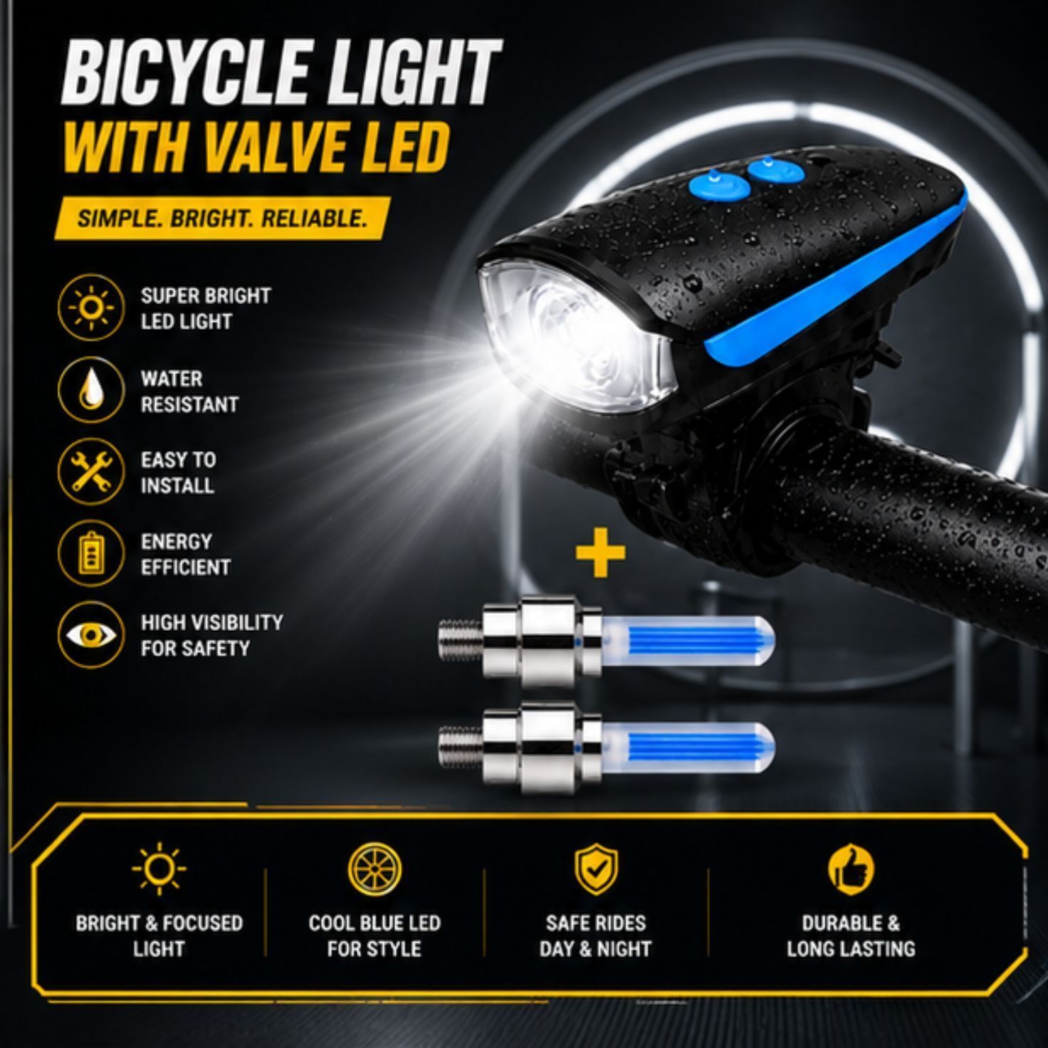 Bicycle Light With Valve LED LED Front Rear Light Combo-image-17
