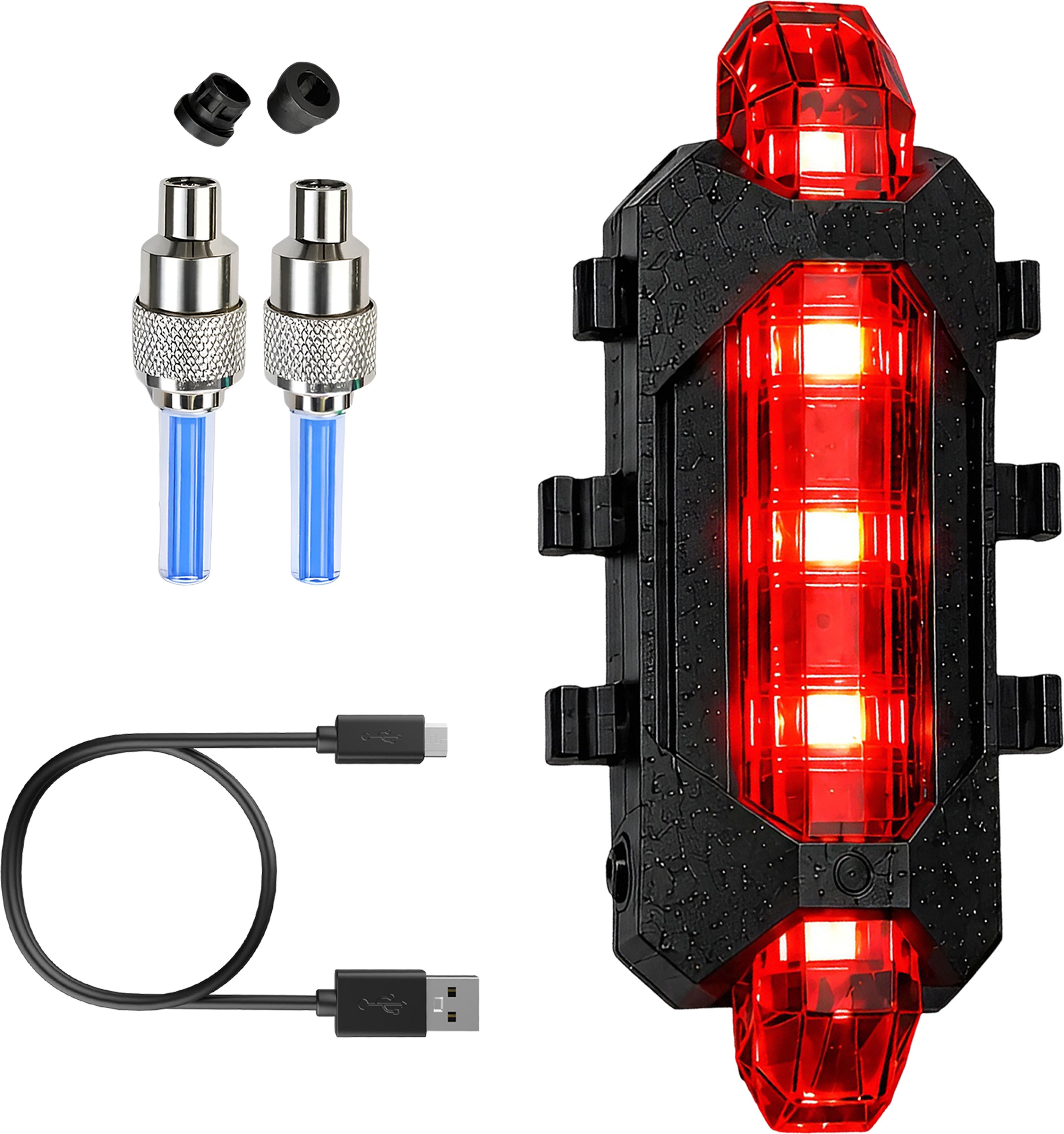 razaiq USB Rechargeable Red Tail Light Blue Valve Cap for Bicycle Safety Light Kit LED Rear Break Light-picture-0