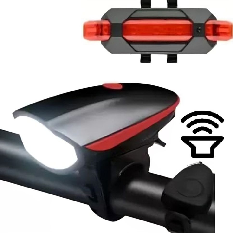 USB Rechargeable Cycle Horn LED Light with USB Rechargeable Cycle LED Taillight LED Front Rear Light Combo-image-39